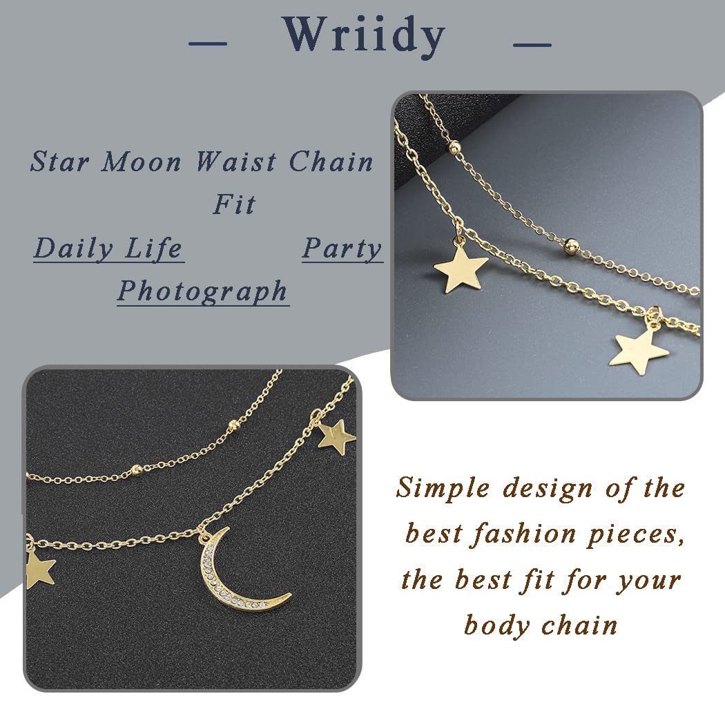 Wriidy Layered Moon Star Waist Chain Beads Silver Belly Chain Body Chains Jewelry Accessories for Women