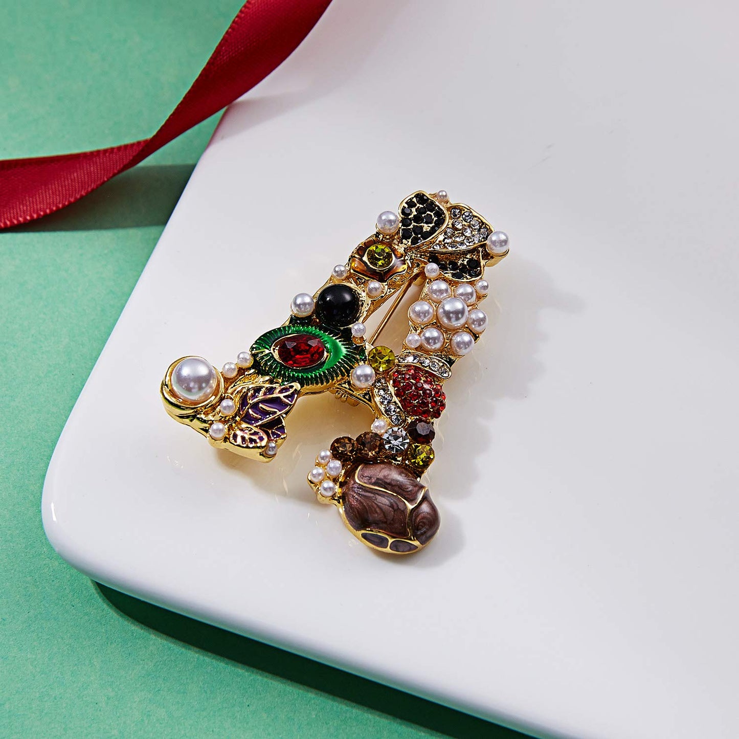 RINHOO Pearl Initial Brooch Pin Crystal A-Z 26 Alphabet Letters Brooch Colorful Enamel Breastpin Pin Jewelry for women Gifts (A)