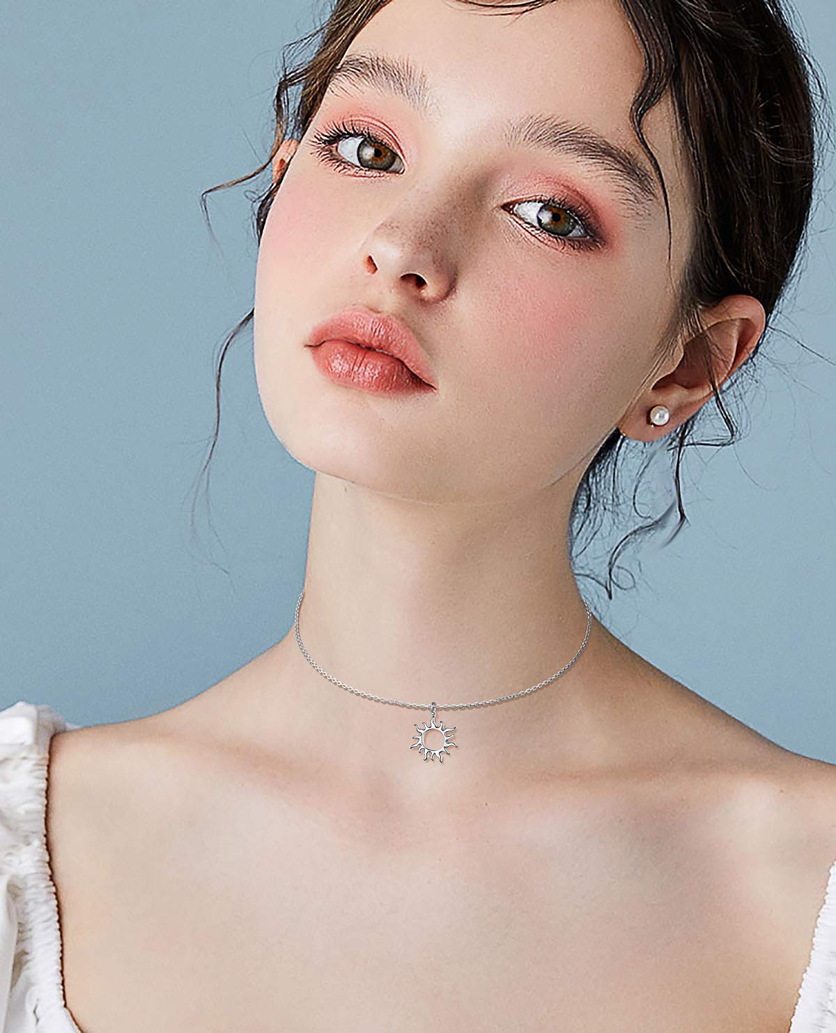 DAOCHONG S925 Sterling Silver Sun Choker Short Dainty Necklace Pendant for Women Jewelry Gift