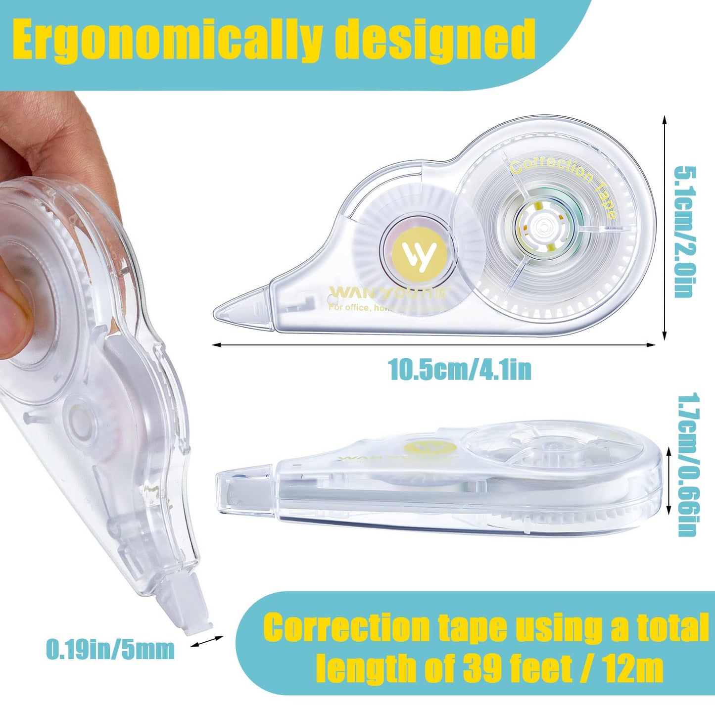 Lewtemi 60 Pcs White Correction Tape Bulk, 39.4 ft Wrong out Tear Resistant Tape Easy to Use Applicator for Office School Teachers Note Taking Journal Scrapbooking Home Supplies