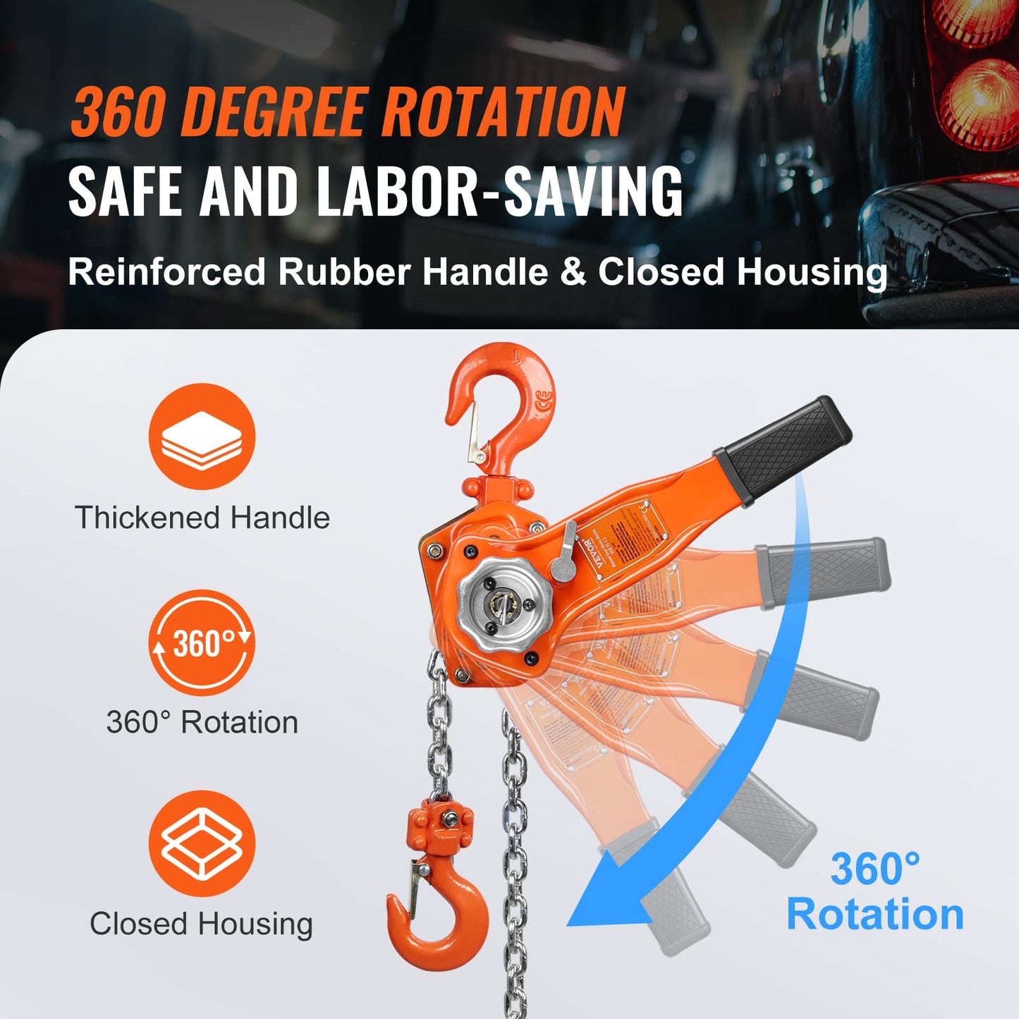 VEVOR Manual Lever Chain Hoist, 3/4 Ton 1650 lbs Capacity 10 FT Come Along, G80 Galvanized Carbon Steel with Weston Double-Pawl Brake, Auto Chain Leading & 360° Rotation Hook, for Garage Factory Dock