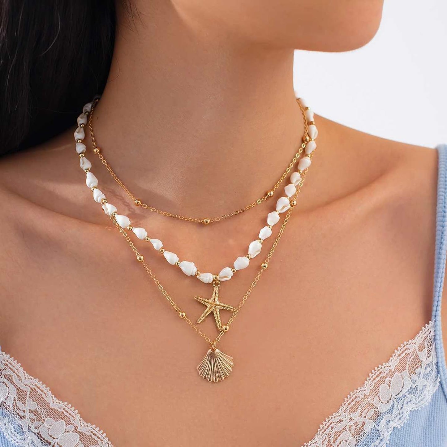 Your Always Charm Bohemian Shell Starfish Necklace for Women, Gold Layered Beach Jewelry, Coastal Vacation Outfits Accessories Cute Summer Dresses Trendy 2026