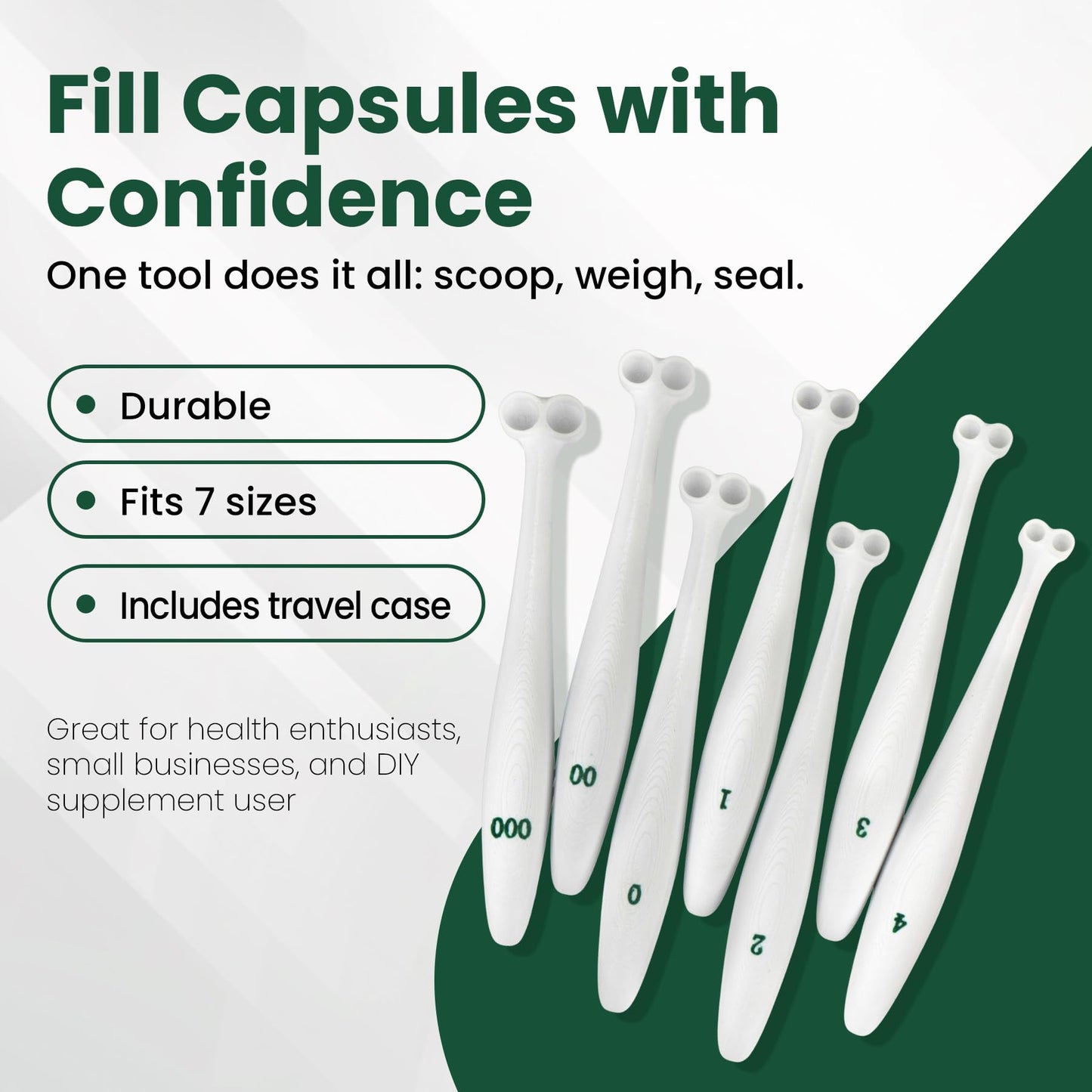 CAPSLogist Capsule Scoops 2 Pack, Tools for Filling Capsules, Empty Pill Capsule Filler for Supplements Powdered, Suitable for Size 000