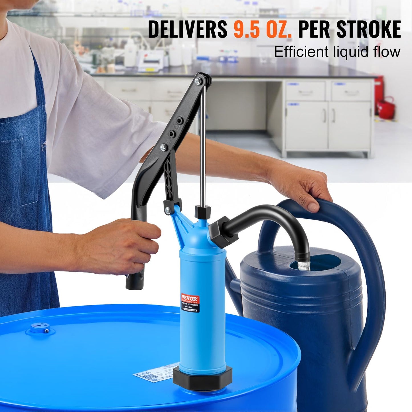 VEVOR Drum Pump, 9.5 oz. Per Stroke, Lever-Action Barrel Pump, Fits 5-55 Gallon Drums with 3-Section Suction Tube Assembly & Hose, Hand Operated, Designed to Transfer Water, Alcohol, Corrosive Liquids