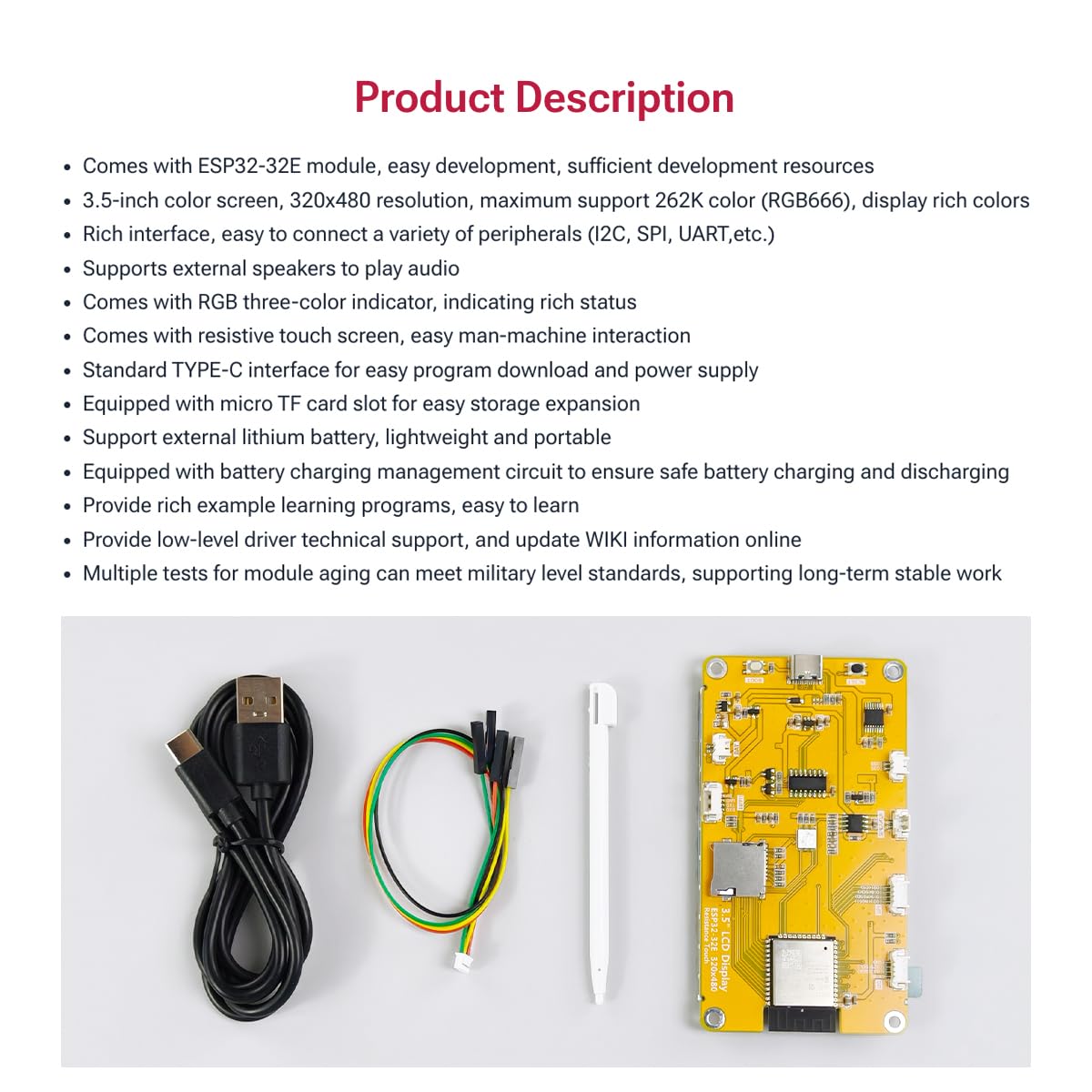Hosyond 3.5'' 320x480 Touch Screen ESP32 Display with WiFi+BT, ST7796U Driver LCD TFT Screen Module for Arduino IoT