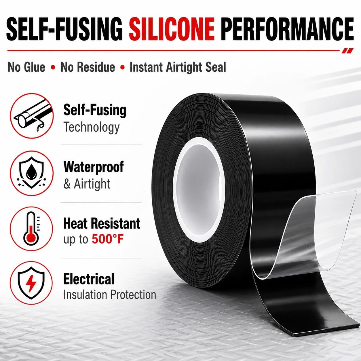 Self-Fusing Silicone Tape 1" x 33' x 20mil – Waterproof Emergency Repair Tape for Radiator Hoses, Pipes & Electrical Wiring – Heat Resistant, Insulating, Chemical Resistant, No Residue, Black