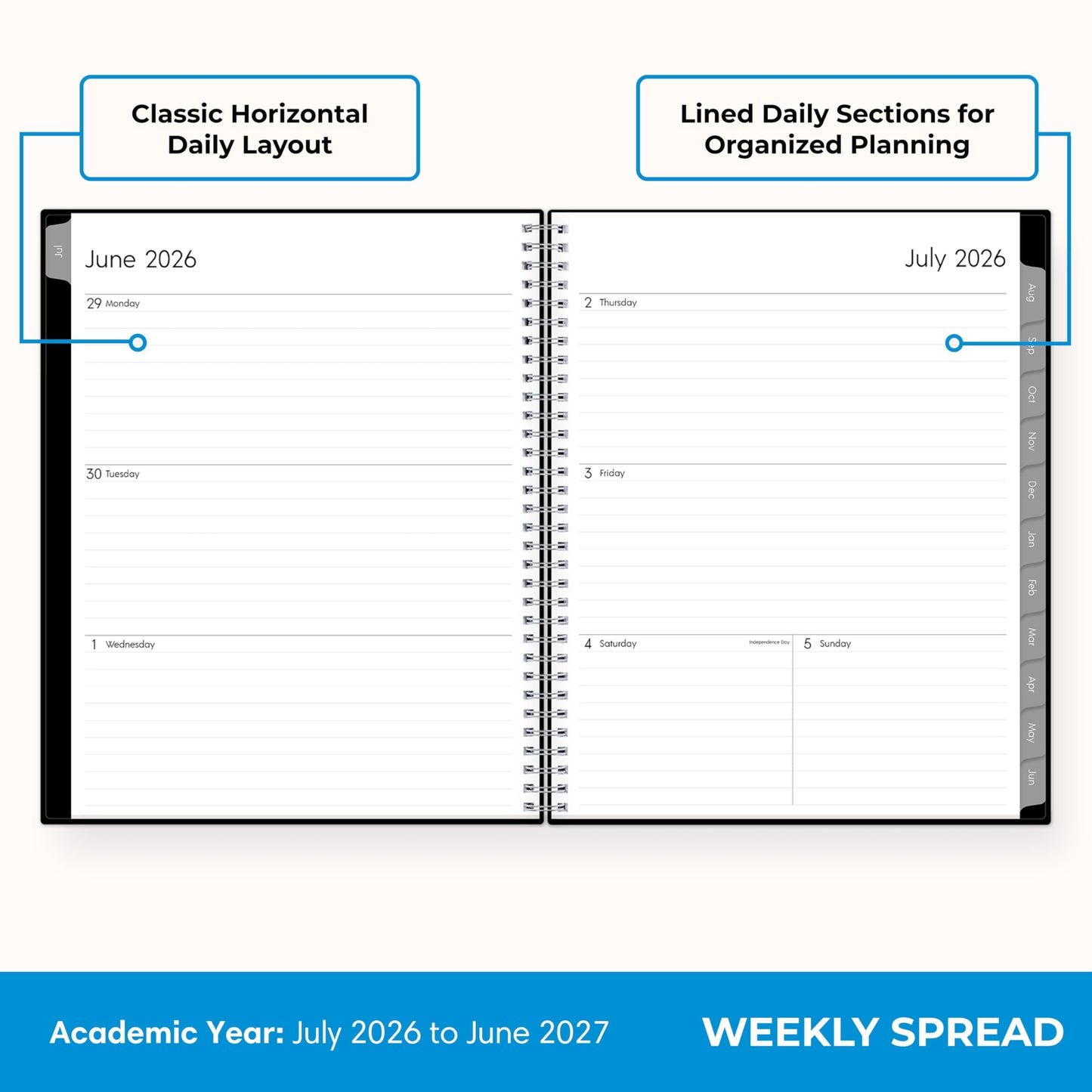 Blue Sky 2026-2027 Weekly and Monthly Academic Year Planner Calendar, July 2026 - June 2027, 8.5" x 11", Flexible Cover, Wirebound, Laminated Tabs, Enterprise
