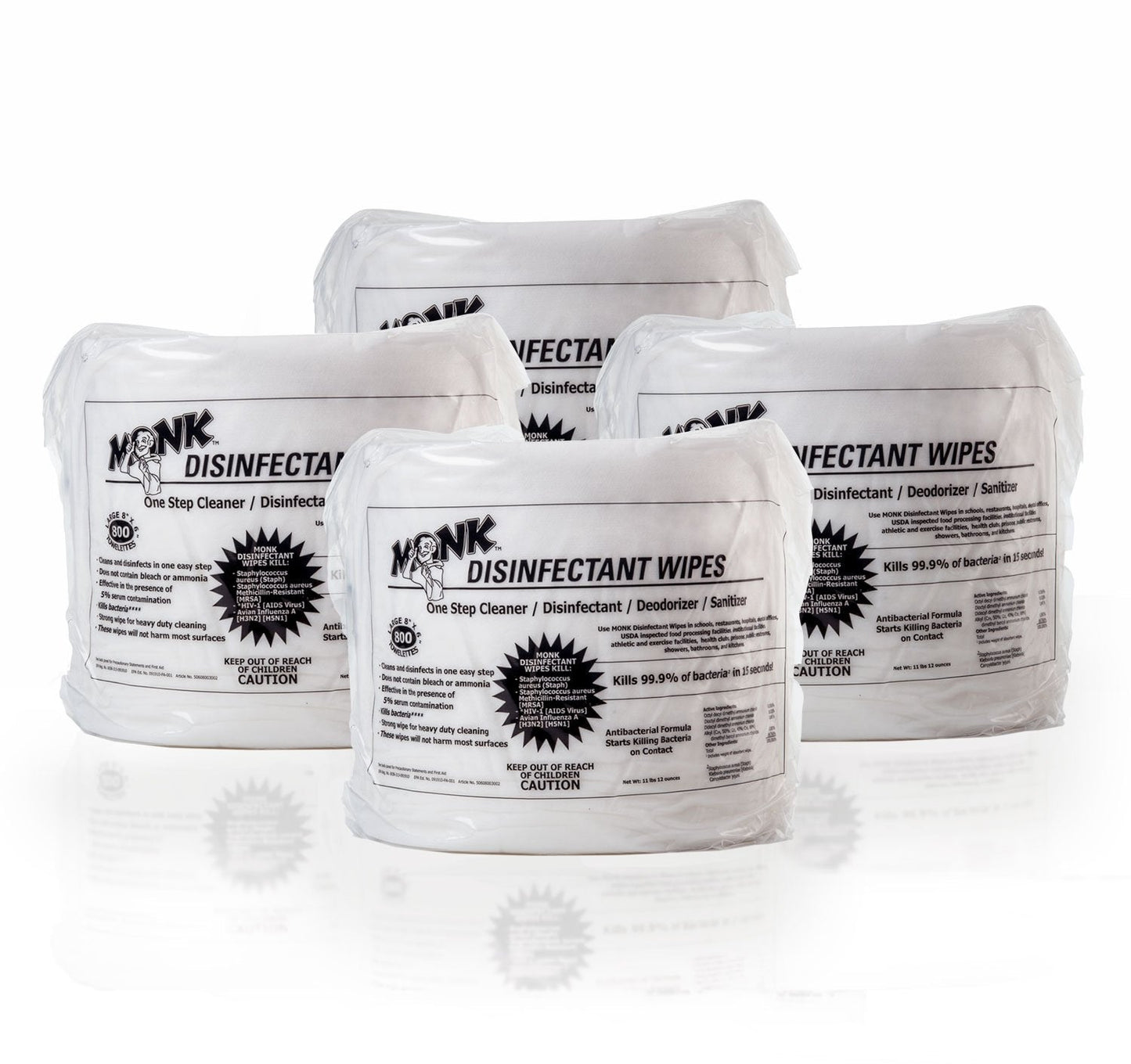 Monk Disinfecting Wipes, One Step Cleaner, Disinfectant, Deodorizer & Sanitizer, 4 Refill Packs of 800 Count, Great for Home & Corp Gyms, Yoga Mats, Dance Studios, Spinning Classes & More