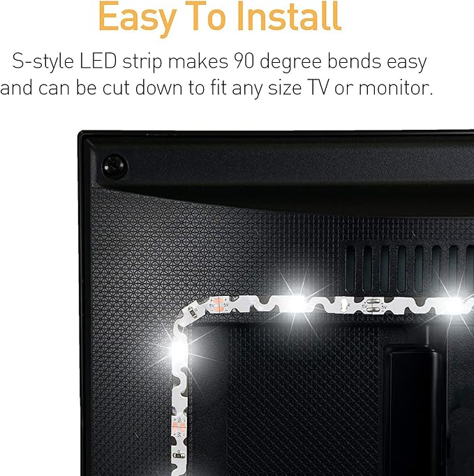 Luminoodle Color Bias Lighting, USB TV and Monitor Backlight LED Strip Lights Kit with Dimmer, Remote - 6.6 ft for 24" to 60" TV - Medium