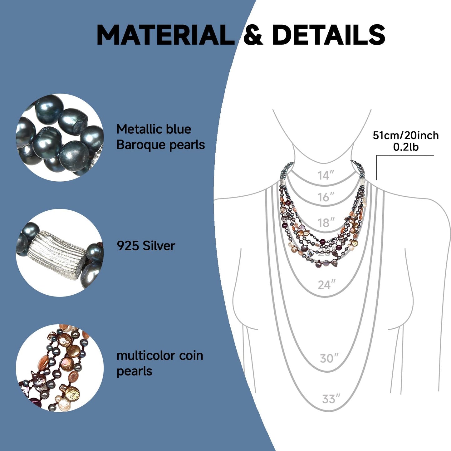 Handmade Freshwater Pearl Necklace for Women - Elegant Long Adjustable Real Pearls Strand with Vintage Beaded Charms Baroque Pearl Luxury Jewelry Gift