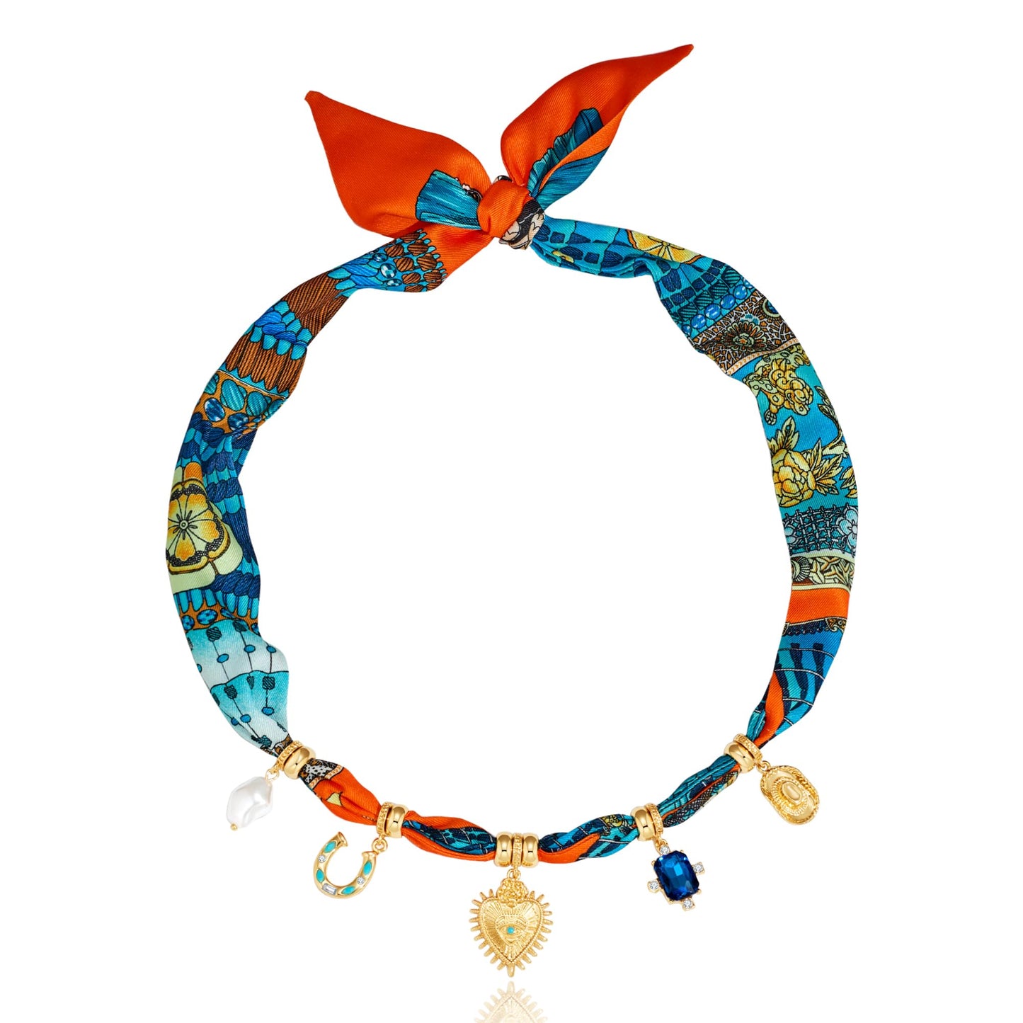 LILIE&WHITE Gold Charms Necklace for Women Bandana Necklace with Colorful Charms Necklaces Horse Shoes Heart Beach Statement Necklaces Jewelry Gift