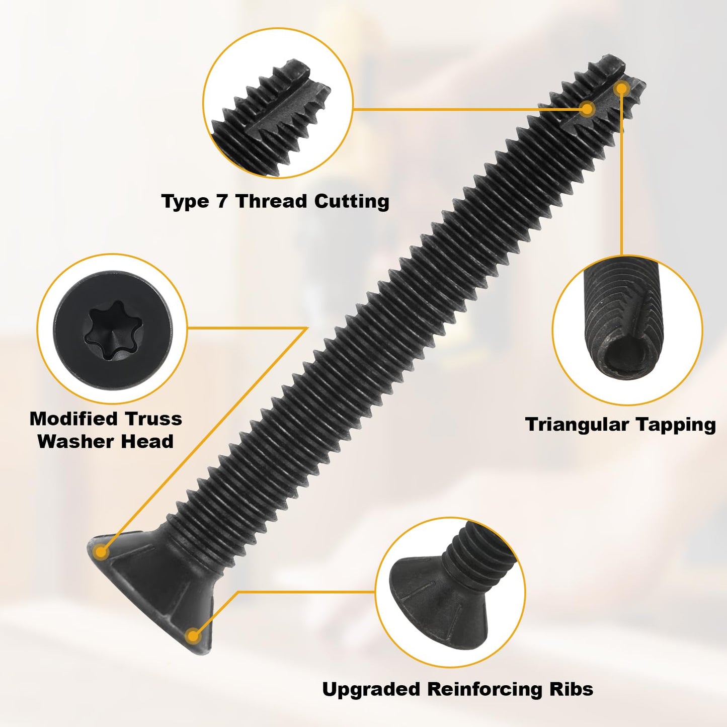 1/4-20 x 2-1/2" Flat Head Thread Cutting Self Drilling Deck Screws, Type 7, Star Drive T-30, Steel Floorboard Thread Cutting Screws for Wood & Metal-300 Pack