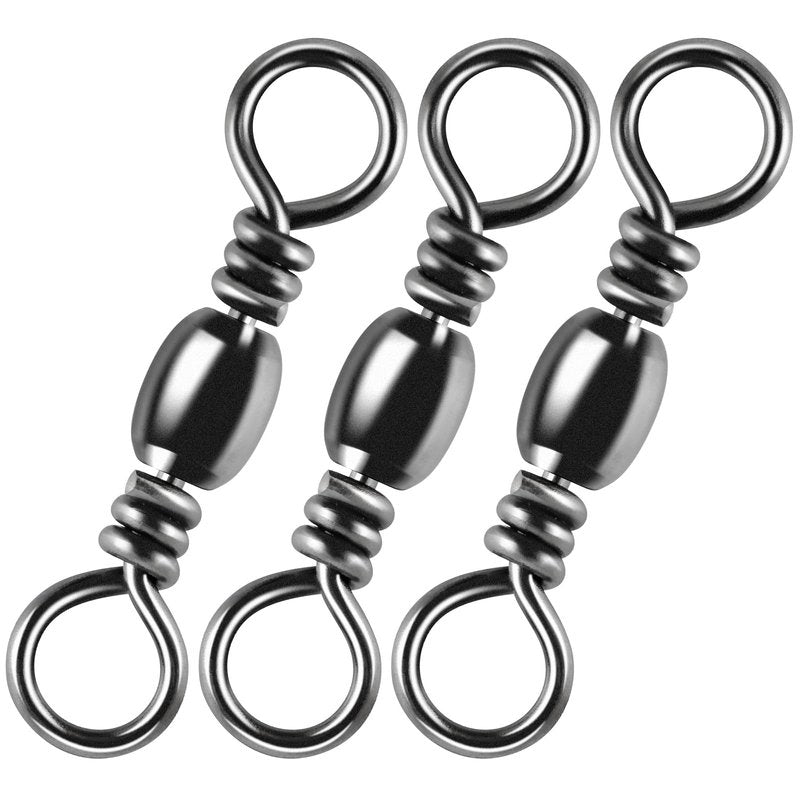Alwonder 100PCS Fishing Barrel Swivels, High Strength Stainless Solid Ring Brass Barrel Swivel with Black Nickel Coating, Rolling Fishing Swivels Tackle Line Connector Saltwater Freshwater 62LB