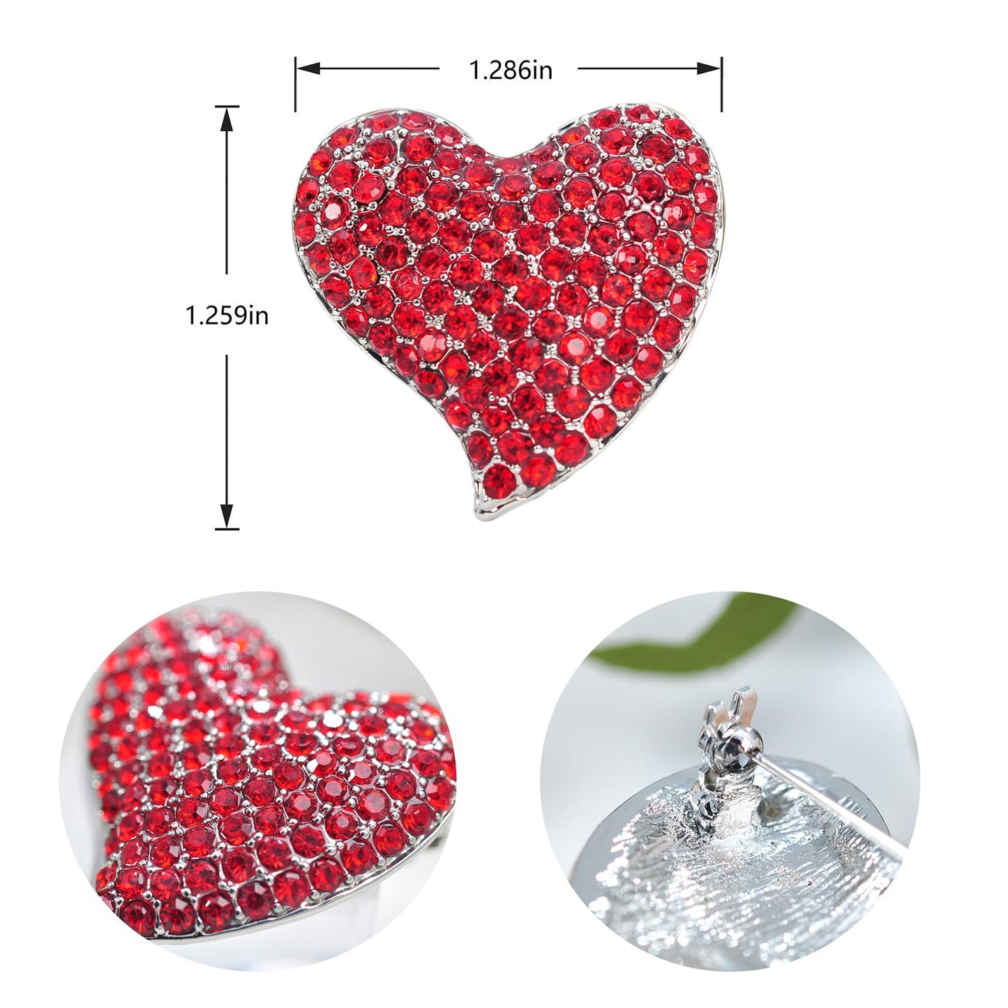 Gyn&Joy Silvery Tone Austrian Crystal Love Heart Brooch Pin BZ264 (Red)