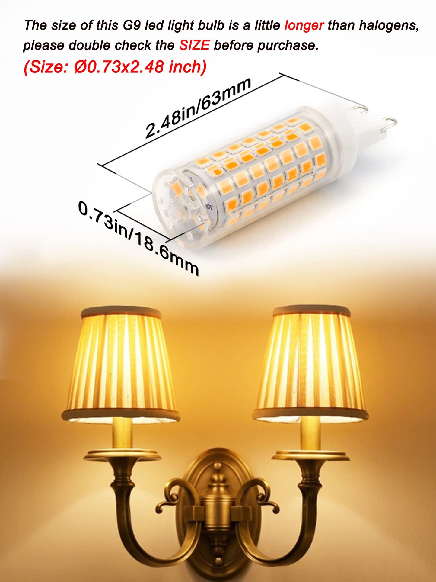 Ziomitus No Flicker G9 Led Bulbs Dimmable 6W Soft Warm White 2700K,40W 50W 60W Halogen Equivalent,AC120V Dimmable G9 T4 LED Bulb for Chandelier Pendant Ceiling Wall Light,600LM,360Deg(5Pack)