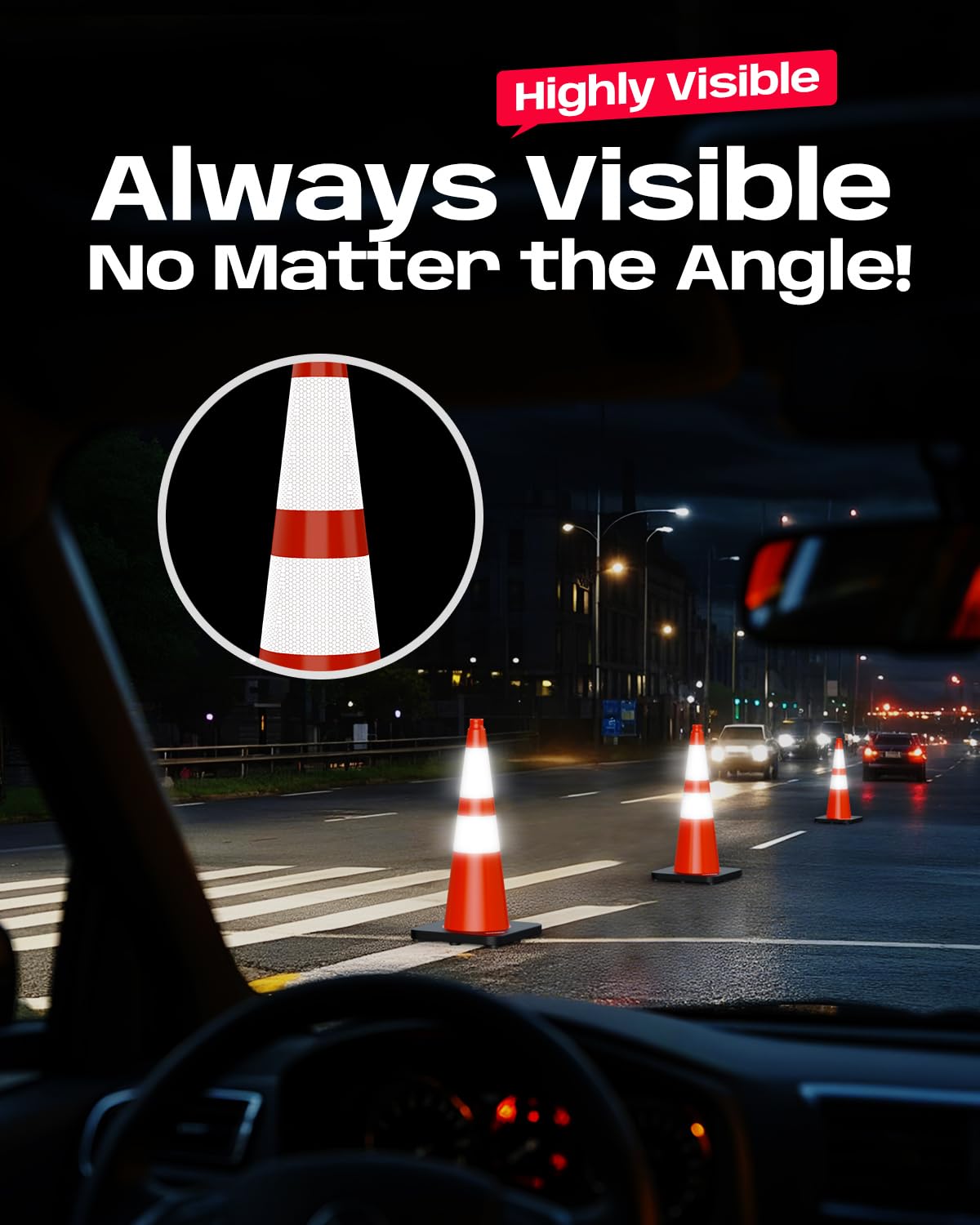 BATTIFE 28 Inch Traffic Cones with Black Weighted Base, PVC Orange Safety Cones for Traffic Control, Construction Events, Driveways, and Parking Lots (6 Pack)