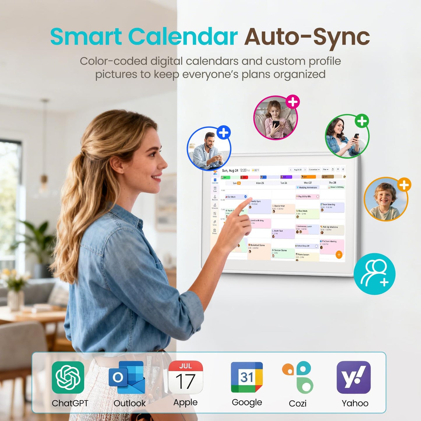 TASKLENDAR 15.6’’ Digital Calendar Frame Wall Touchscreen Electronic Calendar, Smart Family Planner for Schedule, Chore Chart & Meals Task Organizer, Digital Photo Display, Wall & Desk Mountable, White