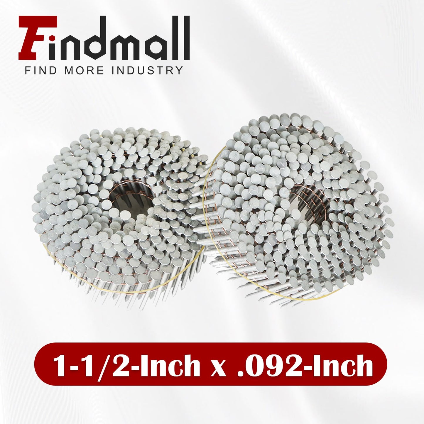 findmall 1-1/2 Inch 3600 Count Siding Nails 15-Degree Wire Collated Coil Full Round Head Hot-Dipped Galvanized Siding Nails
