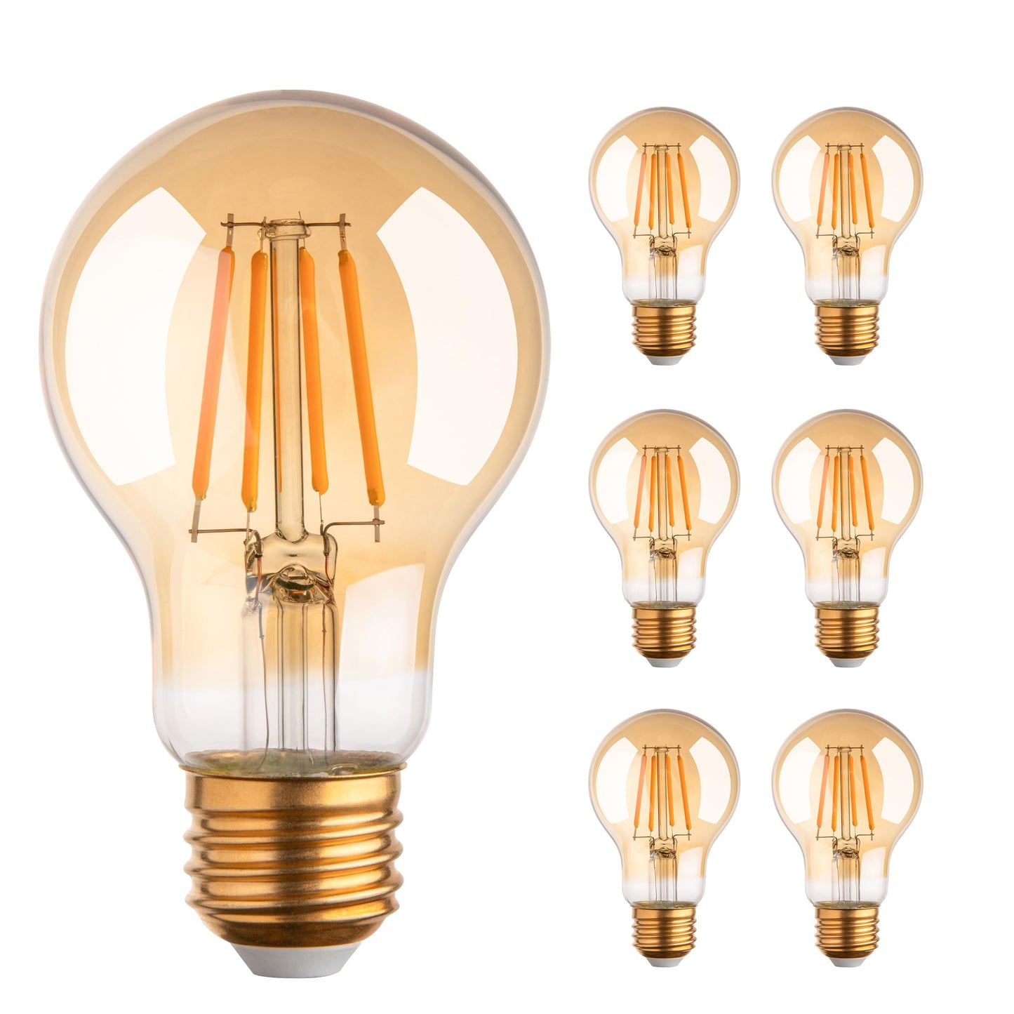 runquiz 2700K Warm Light Edison Bulbs, Vintage Warm Yellow A19 Edison Bulb, Dimmable Amber Led Soft Light Bulbs, Old Style Retro Filament Bulb, 4 Watt, 6 Pack, E26 Base
