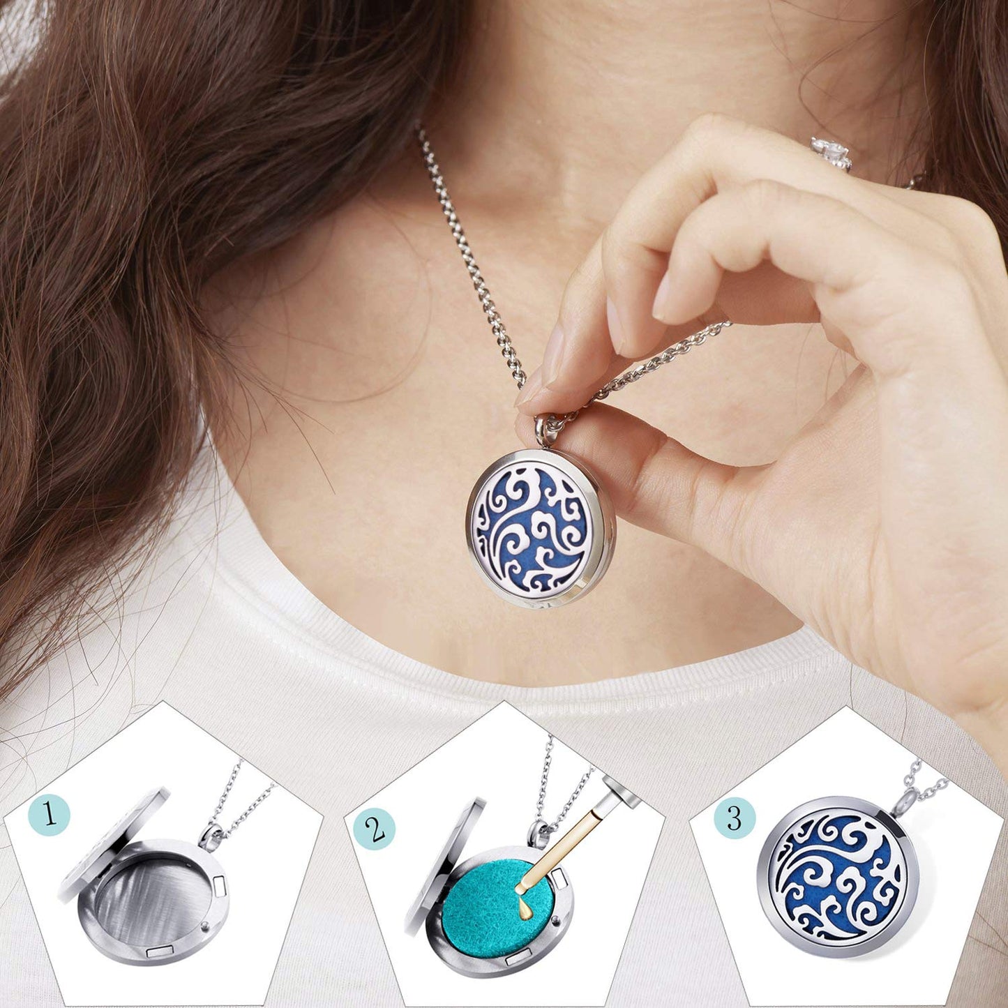 Essential Oil Necklace Diffuser Family Tree of Life Necklace Pendant Aromatherapy Locket Gifts (Sunflower)