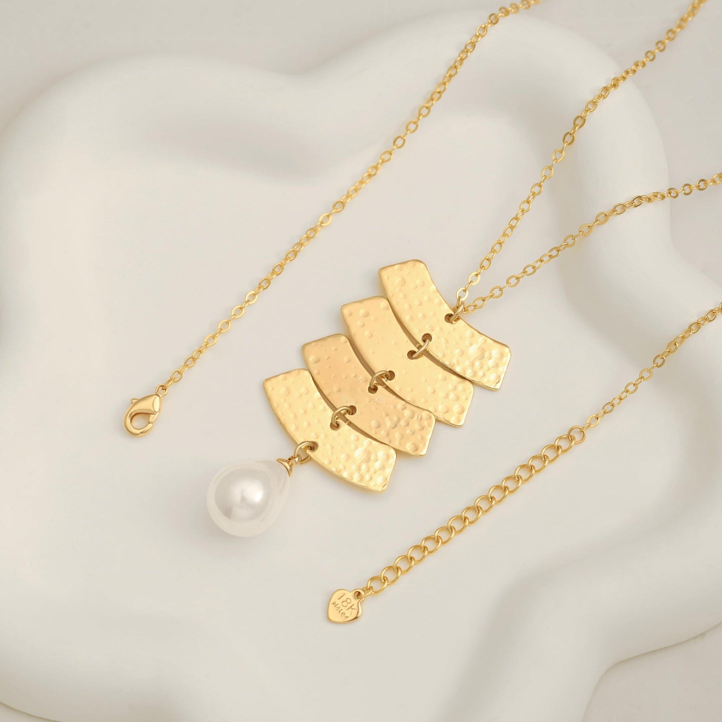 CANEVINKA 18k Gold Plated Geometric Teardrop Charm ，Pearl Pendant Necklace for Women, Dainty Long Adjustable necklace, Handmade Stackable Jewelry with Lobster Claw Clasp