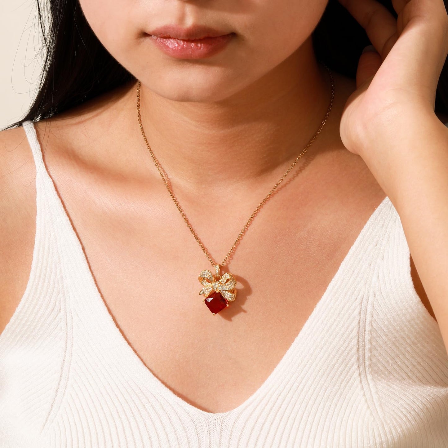 crataly Red Square Ruby Necklaces for Women-Gold Plated July Birthstone Vintage Necklace For Valentines Day Mother's Day Christmas Birthday Gifts