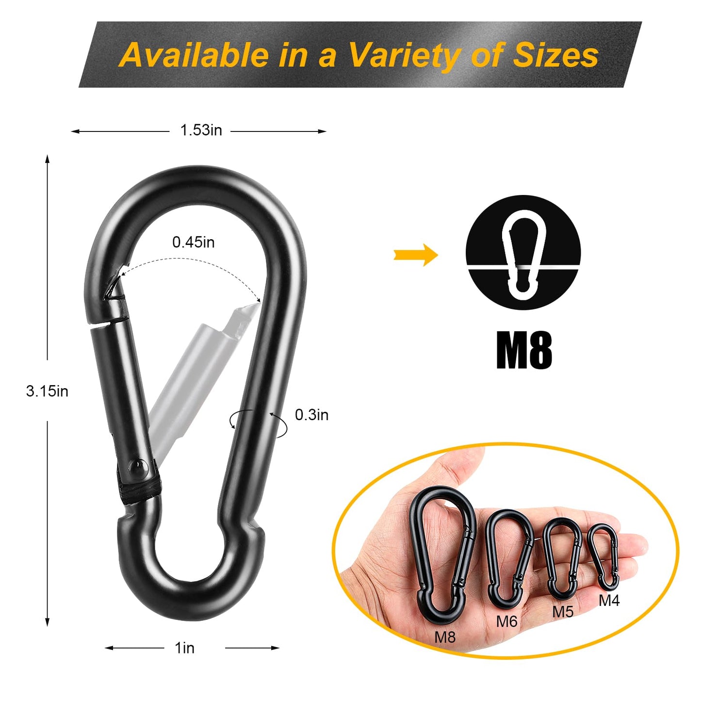 14 PCS Carabiner Clip Spring Snap Hooks - M8 3.15 Inch Heavy Duty Snap Hook Quick Link for Swing Hammock Camping Fishing Hiking, 500 lbs Capacity