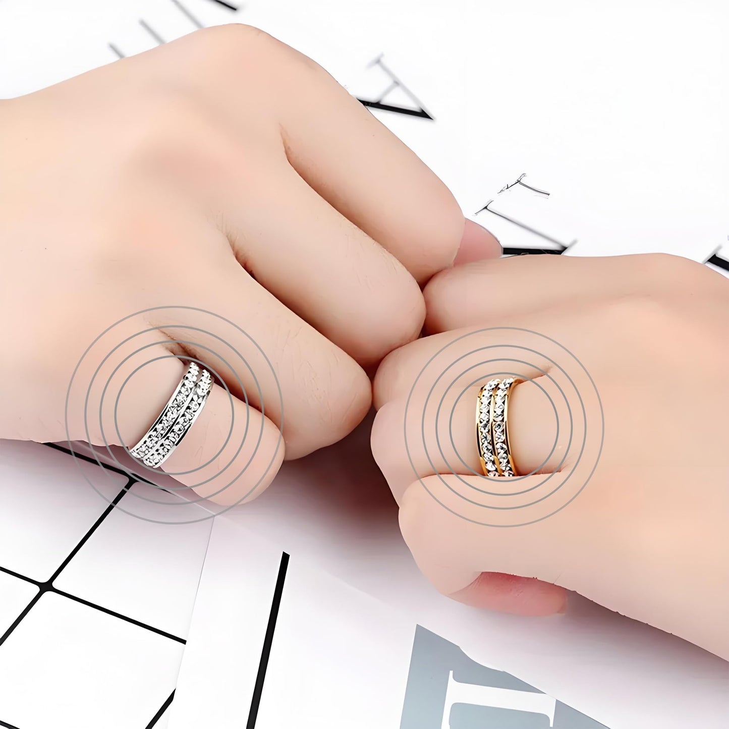 Mengji Life Magtherapy Lymphatic Drainage Titanium Ion Ring, Lymph Nodes Acupuncture Therapy Olux Rhinestones Rings For Women Men Health Calming Jewelry Gifts (G+RG+S+B, 8)