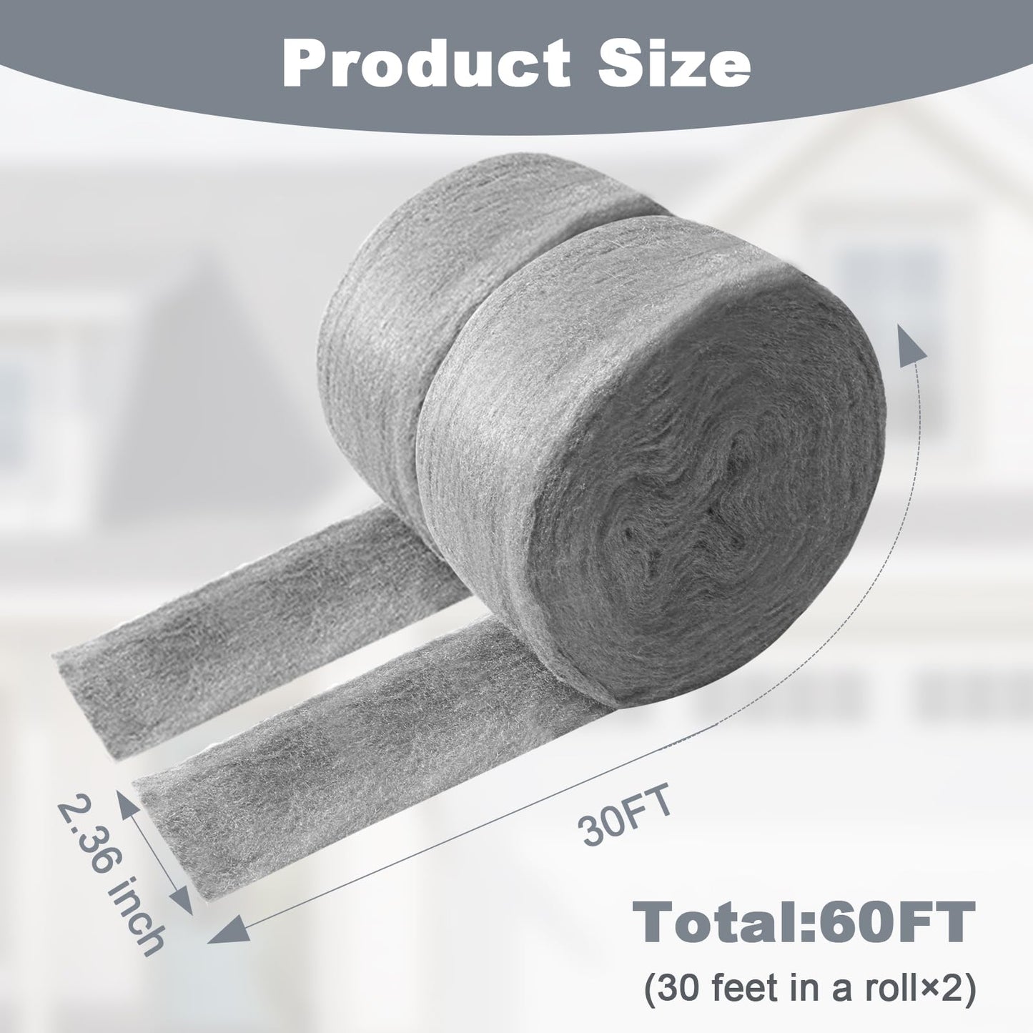 Storystore Steel Wool Mice Control, 60 FT Stainless Steel Wool Fill Fabric Roll, Gap Blocker Coarse Wire Hardware Cloth DIY Kit for Holes, Wall, Garden, Kitchen, Pipeline in Garage