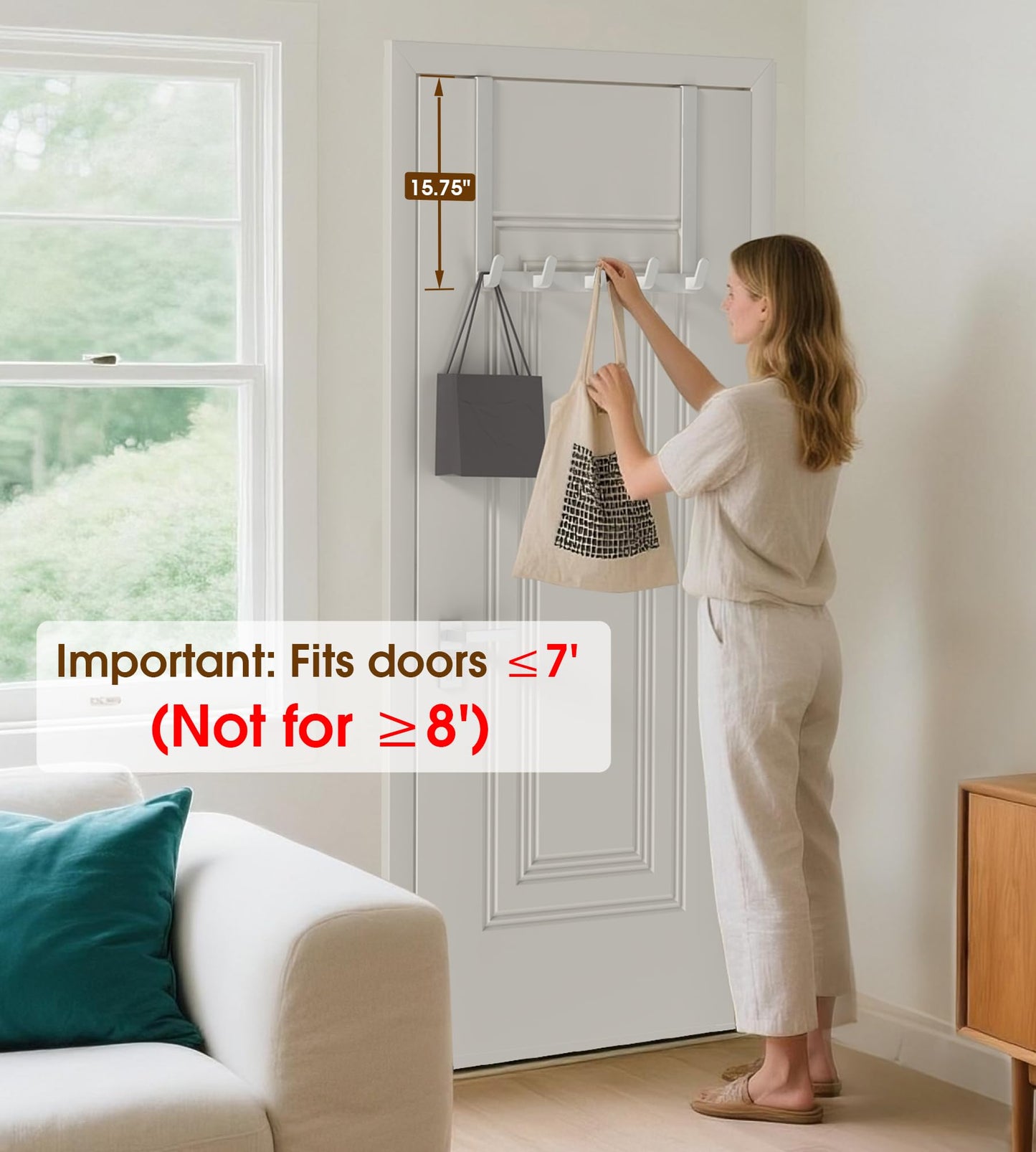 KitchLife Long Over The Door Hooks Hanger with 15.75" Extended Arms, Fits 1 3/8" Doors, L40U - Upgraded Thickened Heavy Duty Bathroom Accessories and Towel Rack Organization - 1 Pack, Glossy White
