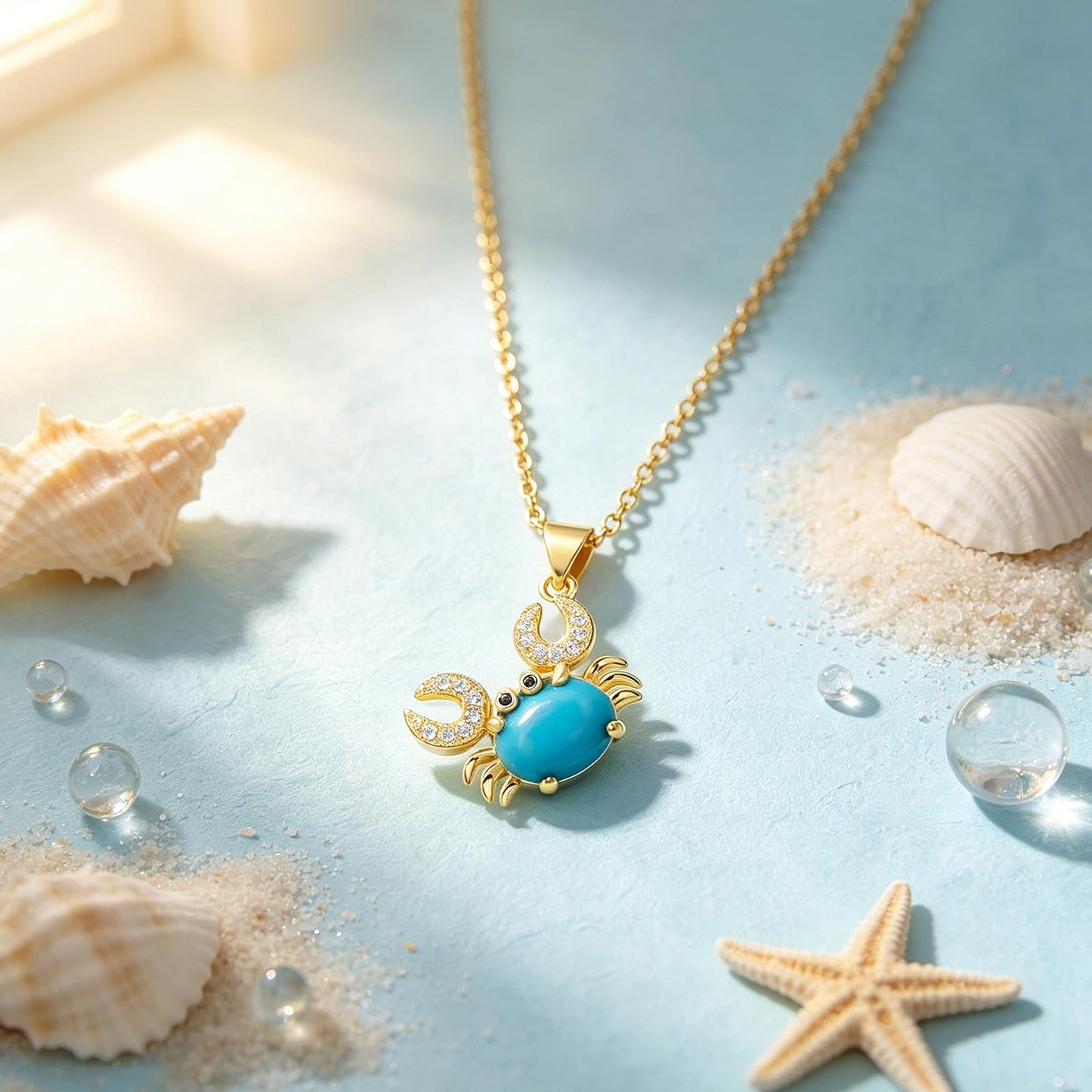 AUMRET Gold Plated CZ Turquoise Crab Necklace For Women-Blue Green Summer Necklace Beachy Jewelry for Valentines Day Mother's Day Christmas Birthday Gifts