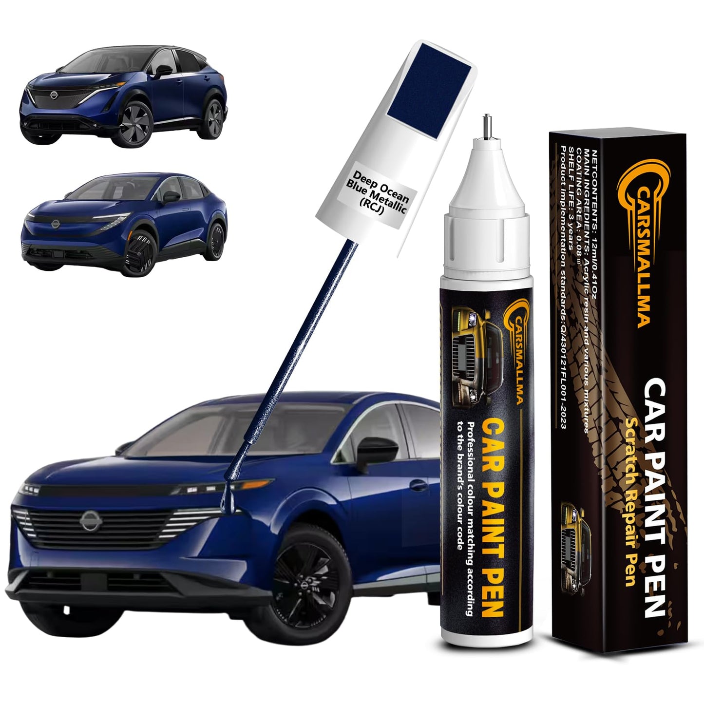 Carsmallma Deep Ocean Blue Metallic(Rcj) Car Touch Up Paint For Nissan, Color Accurate Car Paint Scratch Repair Pen Kit Quick &