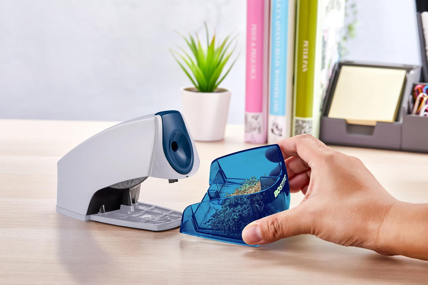 Bostitch Office Electric Pencil Sharpener, Heavy Duty Powerful Stall-Free Motor, High Capacity Shavings Tray, for Office or Classroom, Blue