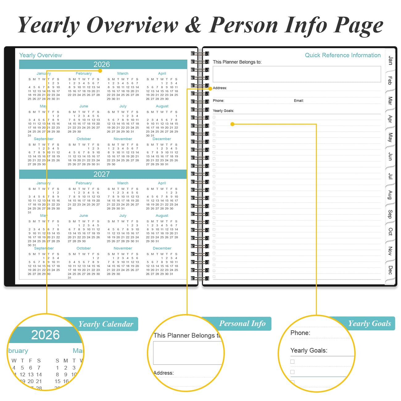 2026-2027 Planner - 8.5" x 11" Weekly Monthly Planner from July 2026 to June 2027 with 12 Monthly Tabs, Inner Pocket, Elastic Closure, Black