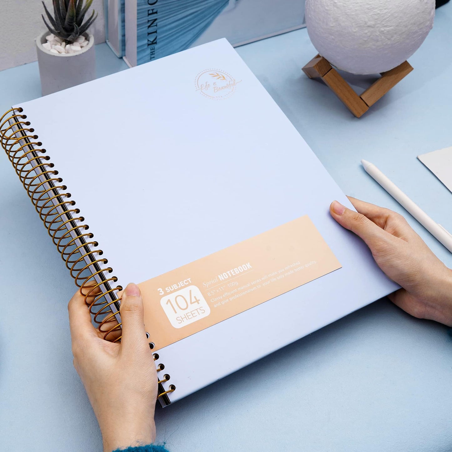 FLYING EAGLE 3 Subject Spiral Notebook Large Spiral Notebook 8.5 X 11, Blue Journal for Women Men, 100 GSM Thick Paper 104 Sheets, Hardcover Notebook for Work, School, Writing, Note Taking Blue