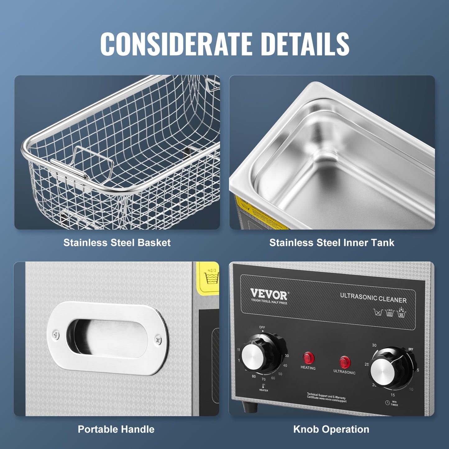 VEVOR 3L Sonic Cleaner with Heater Timer & Basket, Professional Digital Sonic Cavitation Machine, 120W Cleaning Machine for Watch Instruments, Glasses, Coin, Metal Parts, Tool