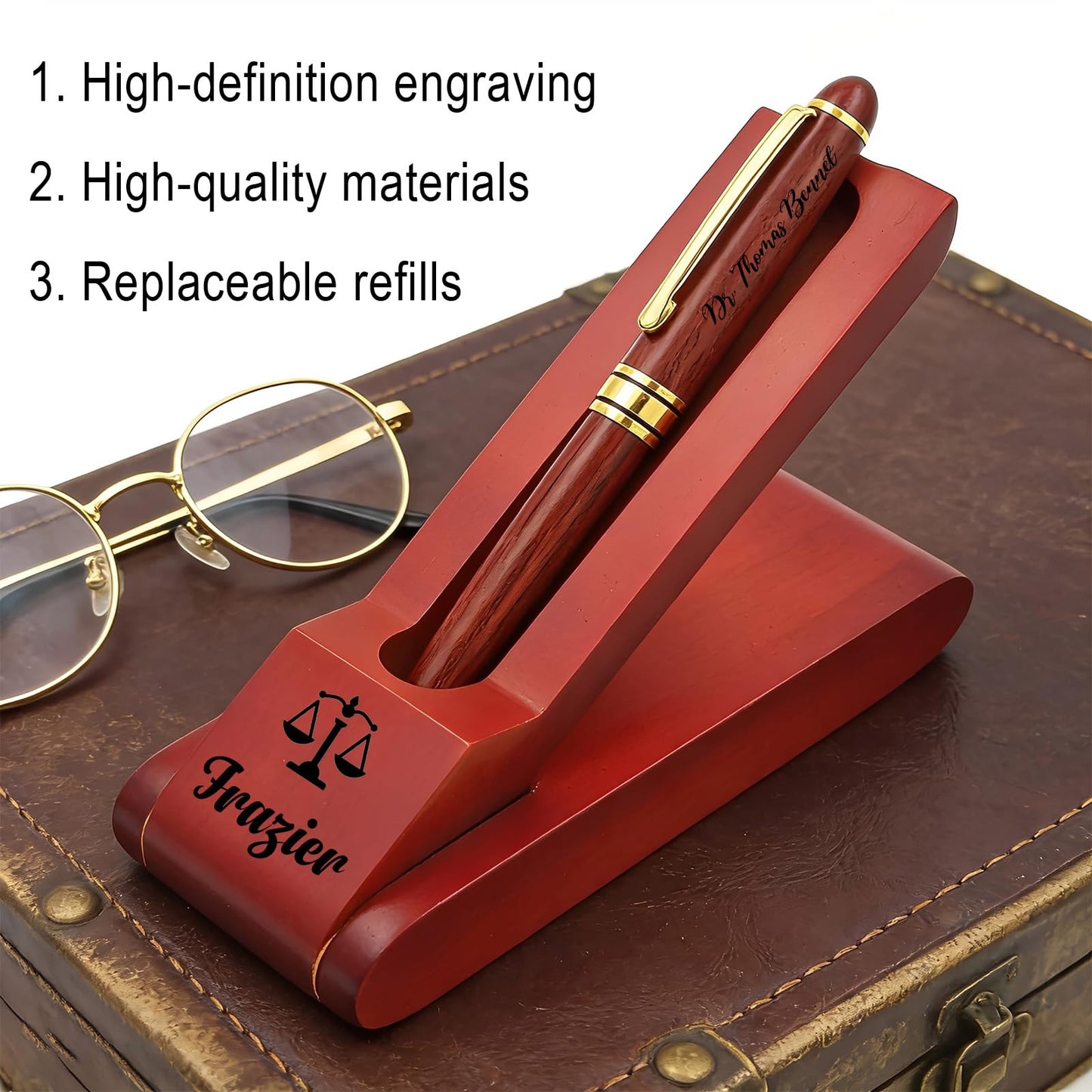 QSZ Custom Wooden Ballpoint Pen Gift Set with Name Personalized Wood Pen Set with Engraved Business Wood Pens Gift for Men Women Boss Teacher Co-worker Friends (Custom Pens 5)