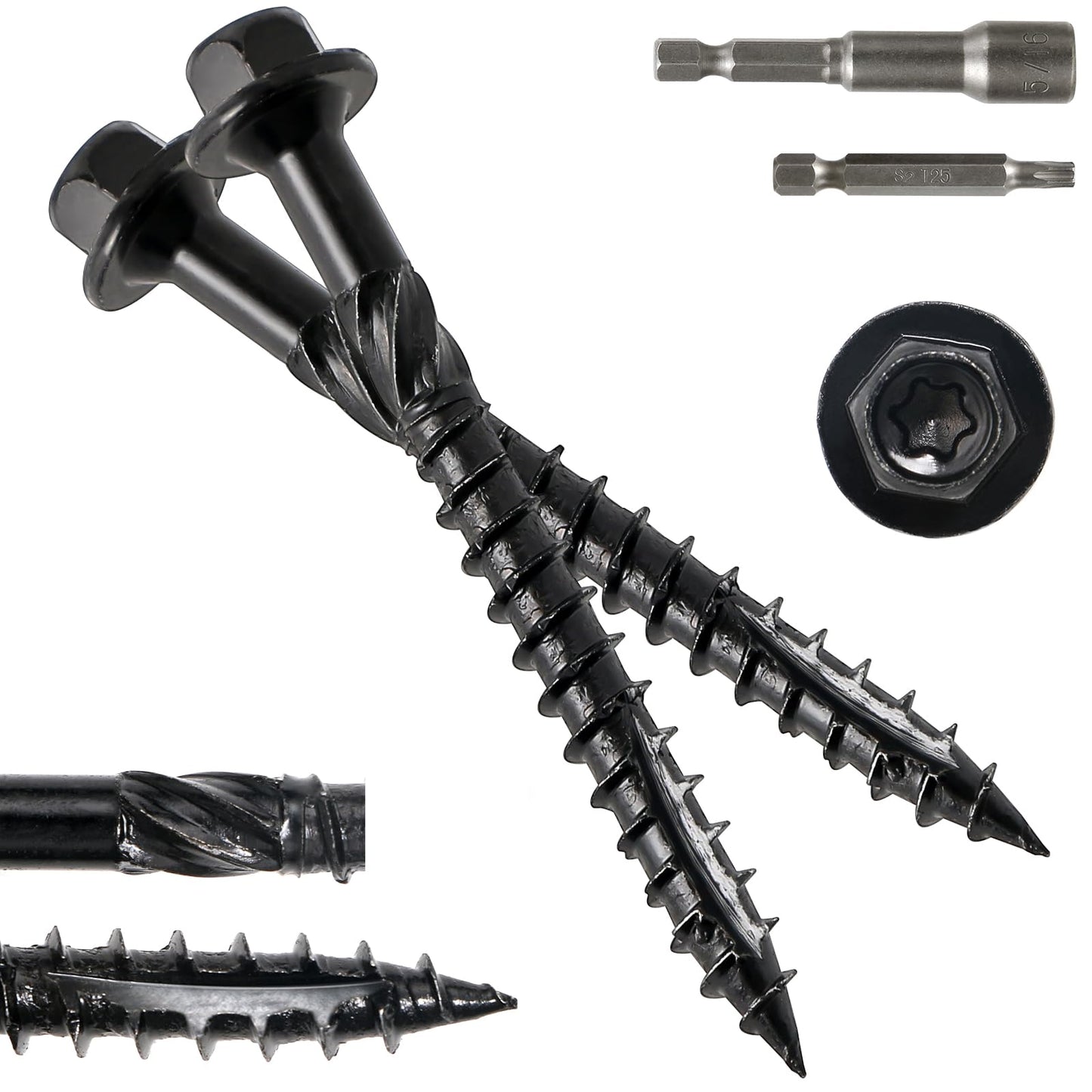 #14 x 3 Wood Structural Screws 300 Pack Hex Head Lag Screws, Rust Resistant Timber Screws for Timber/Log/Landscaping Wood (Black)