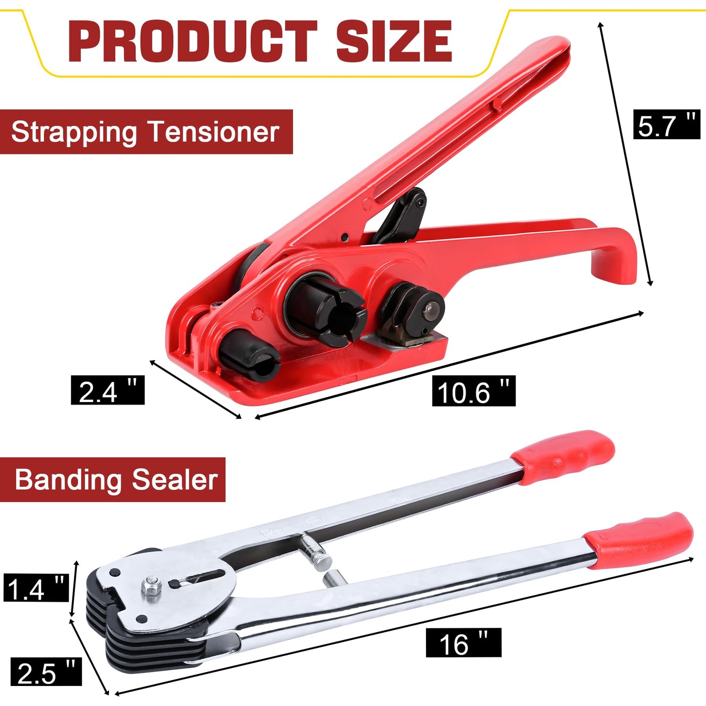 MYFAMIREA Heavy Duty Banding Strapping Kit with Tensioner Tool, 1/2" x 3500FT Polypropylene Plastic Packaging Strapping, 300 Metal Seals, Sealer Tool for Pallets, Logistics, Warehouse (Red)