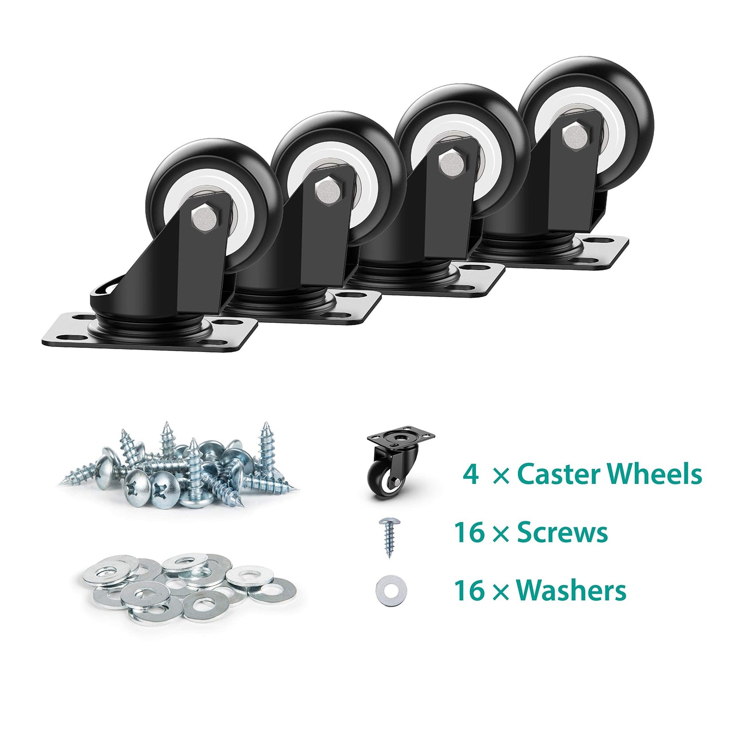 HOLKIE 2 Inch Swivel Caster Wheels - Heavy Duty 600 Lbs Capacity (Pack of 4) - Silent Polyurethane Casters No Brake - Non-Marking Rubber Replacement Wheels for Furniture, Cart, Workbench & Dolly