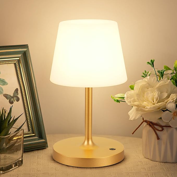 Kakanuo Gold Cordless Shower Lamp Waterproof, Rechargeable Cordless Lamp with 4000mAh Battery, Touch Dimmable Table Lamp for Outdoor, Kitchen, Bathroom, Camping, Patio, IP54