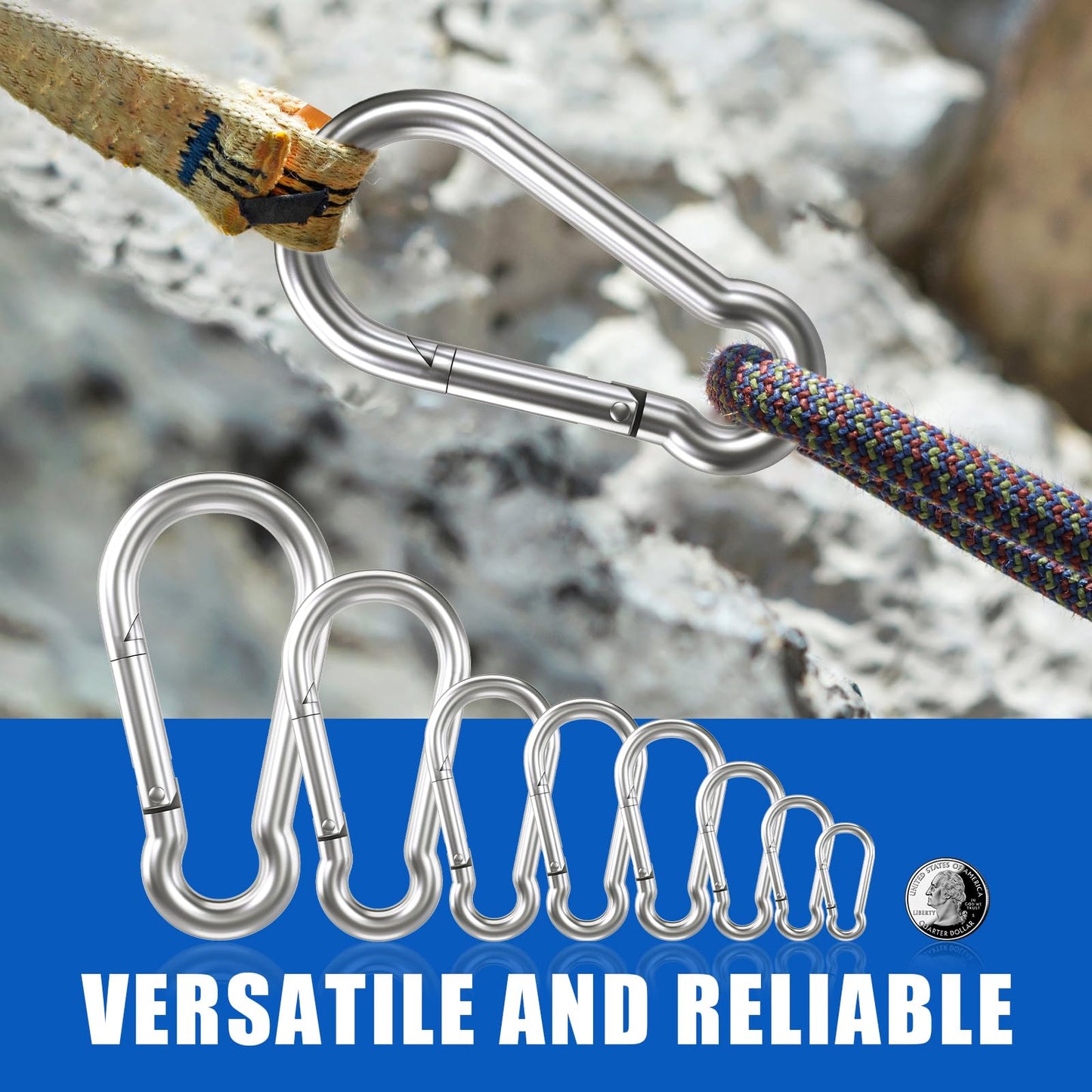 Small Carabiner Clip Hooks, 32pcs 2.36 inch Carabiners Heavy Duty, Galvanized Iron Spring Snap Hook Fits Camping Hiking, Metal Clips for Keychain Keys Rings