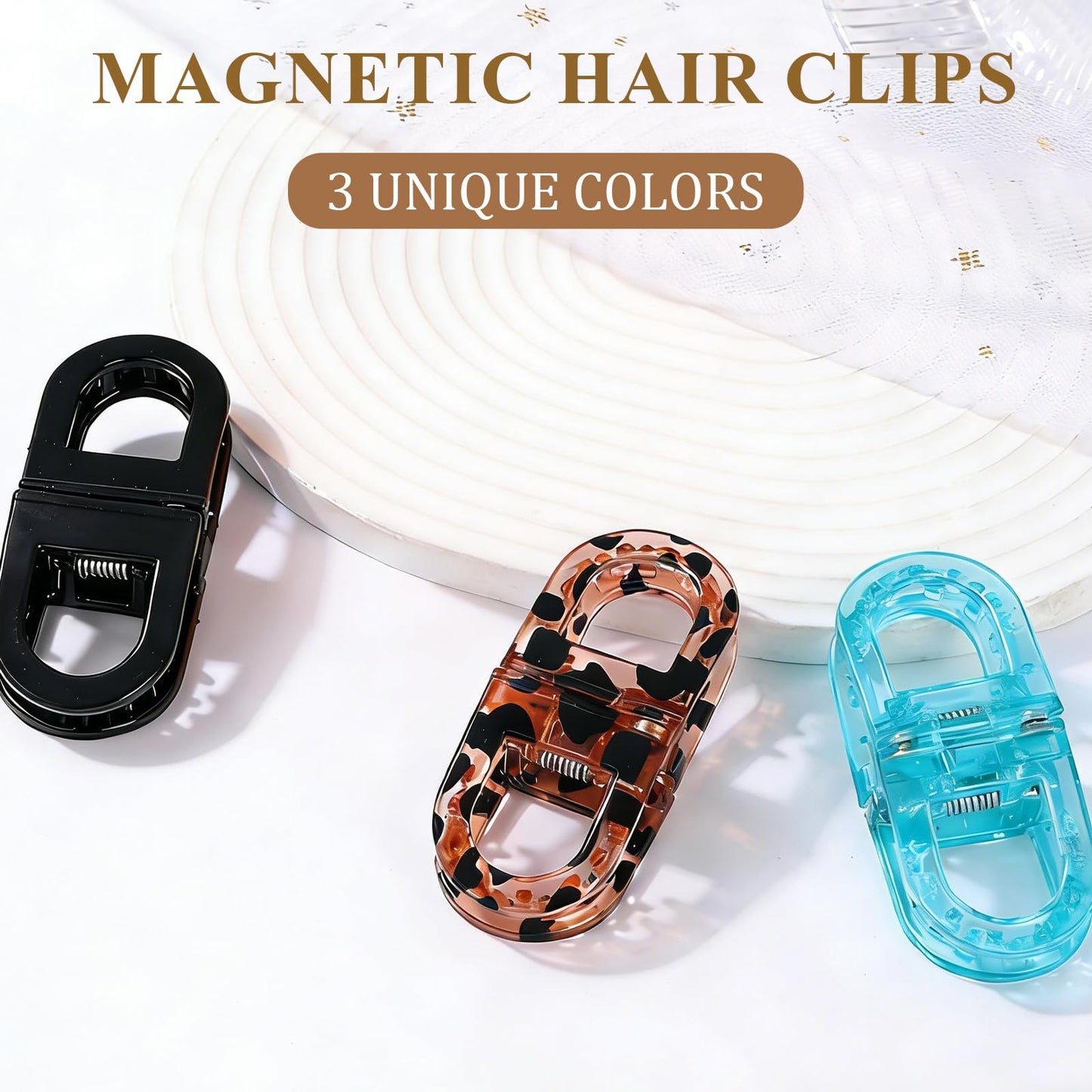 3 Pcs Magnetic Hair Clips, Strong Hold No-Slip Magnetic Hair Styling Clips for Women, No Crease 2-in-1 Design for Easy Everyday Hairstyles, Gentle on All Hair Types