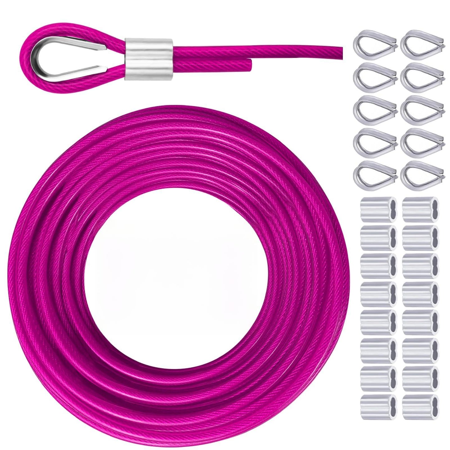 VIVBOO Stainless Steel Cable & Wire Rope 3/16" Vinyl Coated Steel Cable 50ft/100ft/150ft/200ft Length Ideal String Light Cable