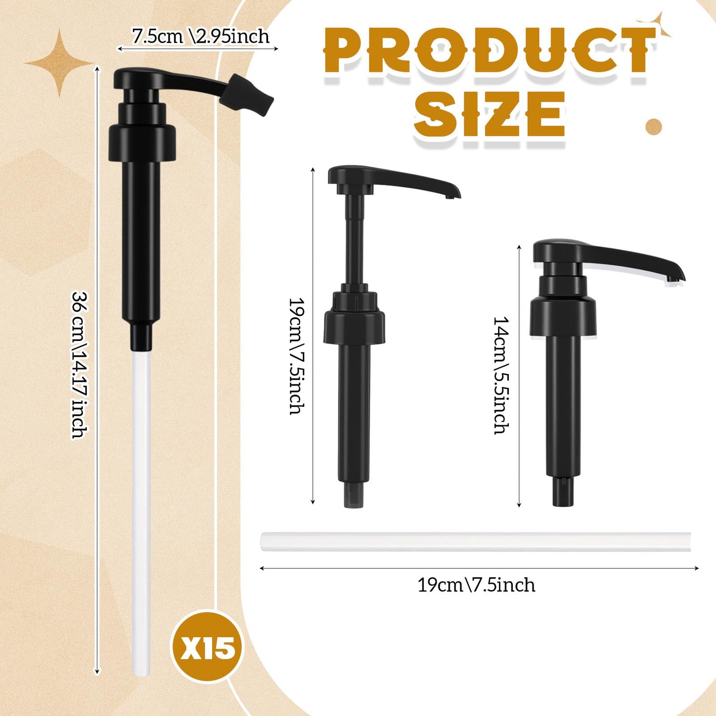 Nuogo Coffee Syrup Pump Only Compatible with Monin 750ml (25.4 Fl Oz) Glass Bottles Flavor Syrup Pump Dispenser with Tip Covers(15 Pcs,Black)