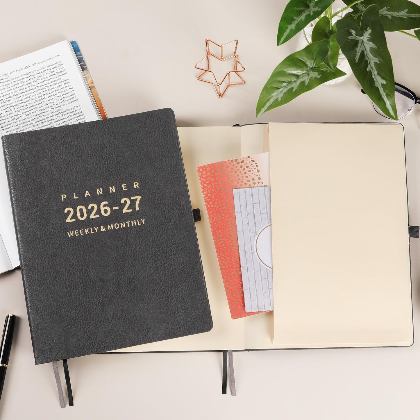 Planner 2026-2027 - 8.5" x 11" 2026-2027 Planner Weekly and Monthly, July 2026 - June 2027, Faux Leather Cover, Pen Holder, Pocket, 25 Notes Pages, A4 Premium Paper - Gray
