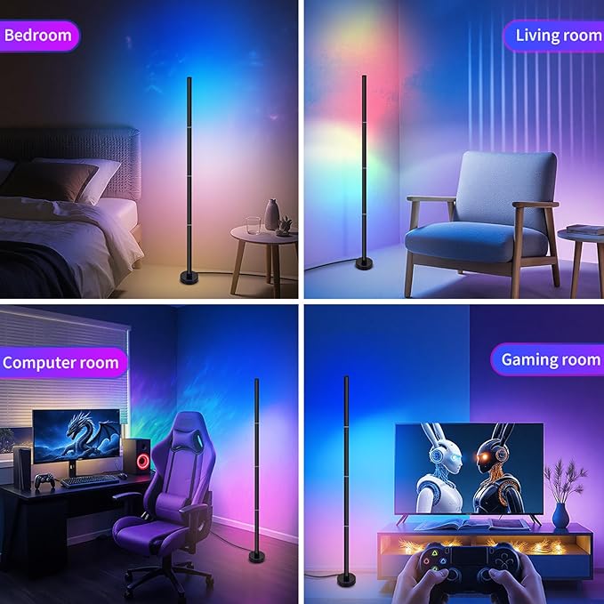 Corner Floor Lamp,RGB LED Corner Lamp with App and Remote Control,Smart Modern Floor Lamp with 16 Million Colors & 68+ Scene,Music Sync,Timer Setting,Standing Lamp for Living Room,Gaming Room