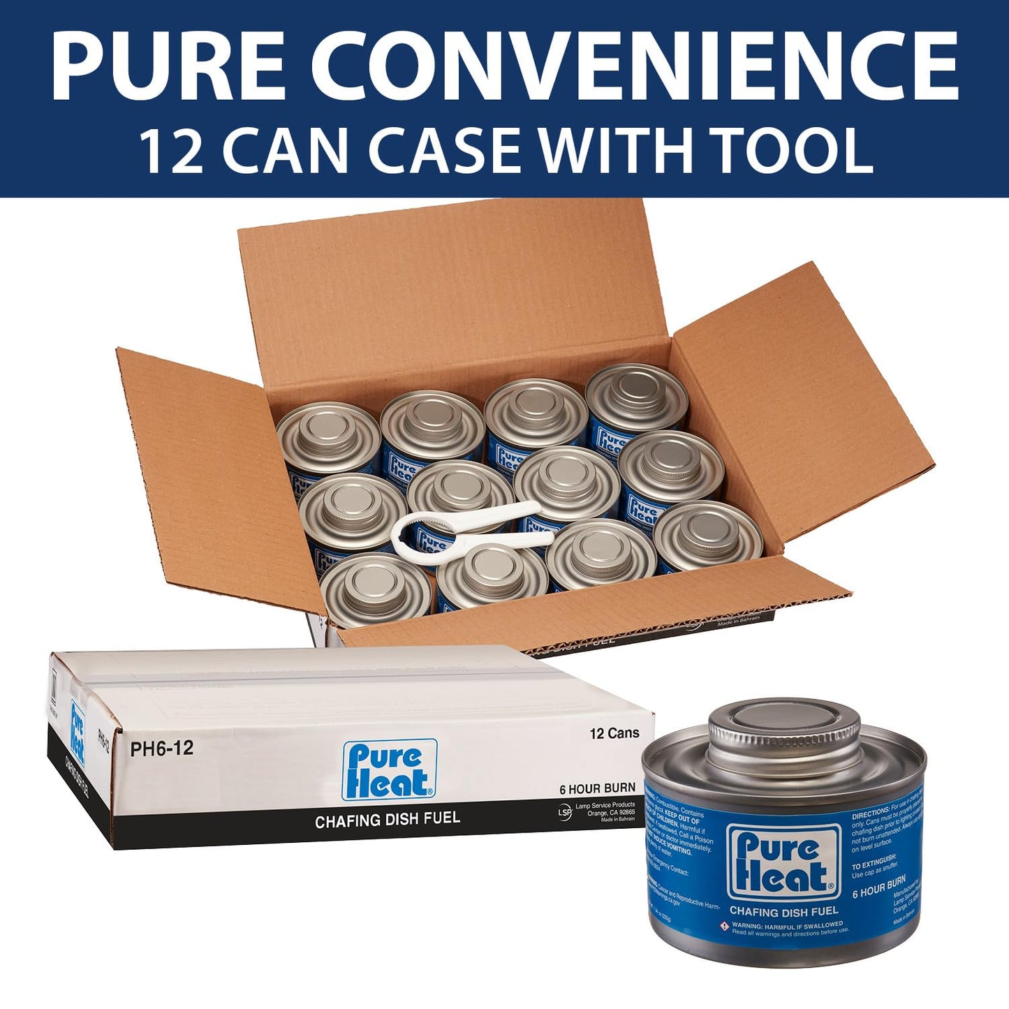 Pure Heat 6-Hour Chafing Fuel Cans (12 Pack) - Resealable Burner Fuel - Food Warmer Cans for Chafing Dishes - Canned Heat Perfect for Catering, Buffet, or Camping