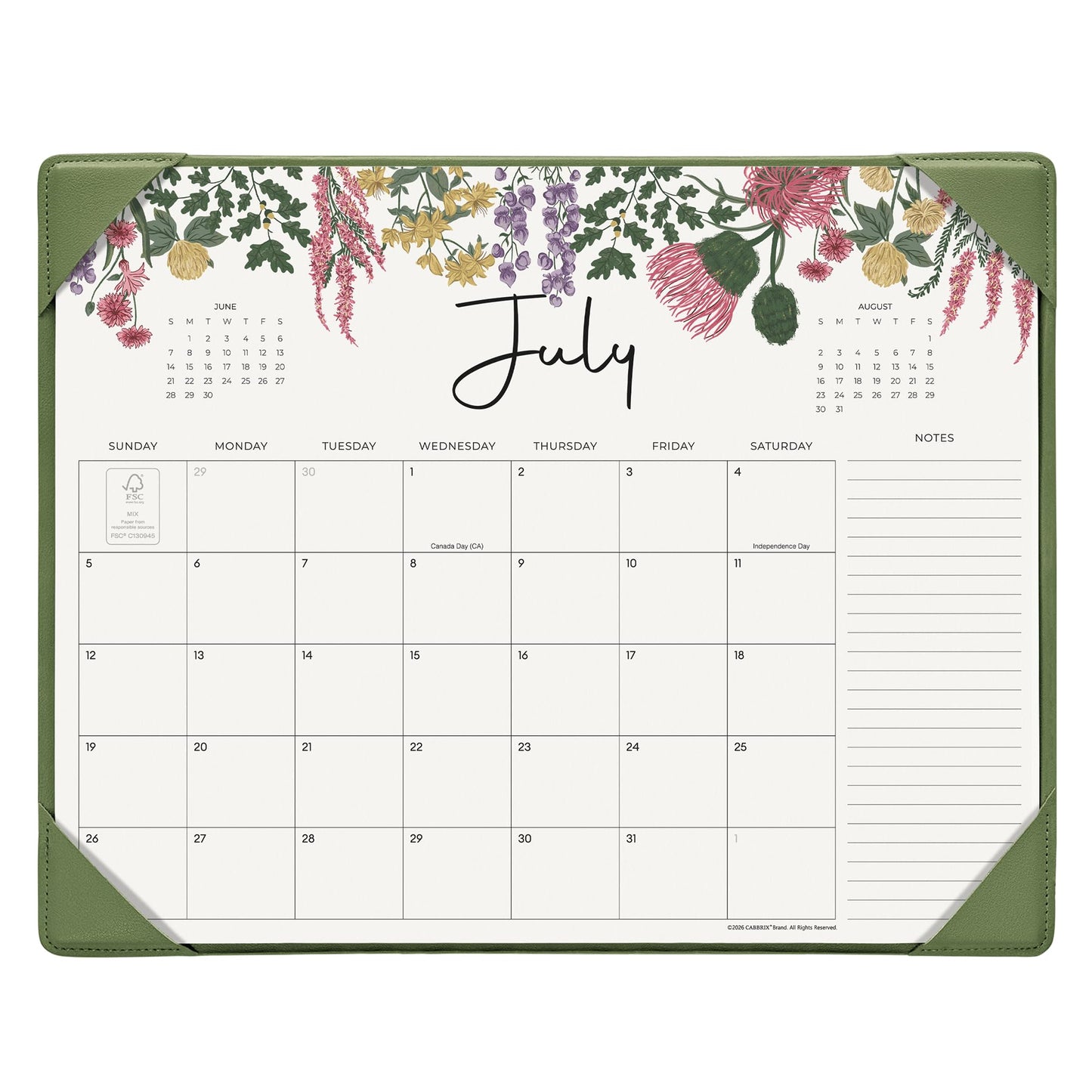 Cabbrix Desk Calendar 2026 with Desktop Mat, Desk Pad Calendar 15"x 12" From July 2026 to December 2027, Desk Calendar for Home Office and School, Easy Planning, Green