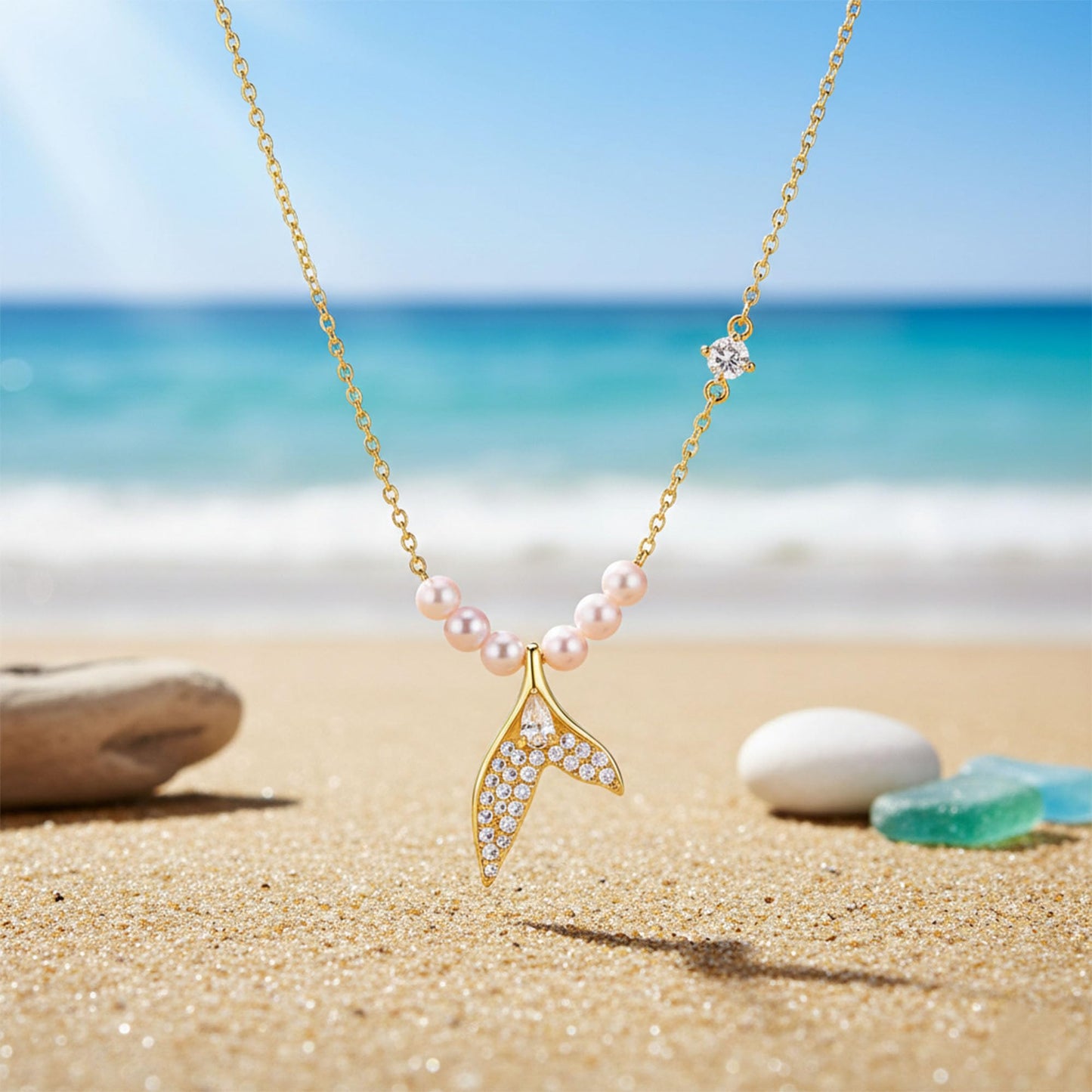 GLUBU Fish Necklace for Women Natural Pearl Necklace Mermaid Summer Beach Necklaces for Women Sea Jewelry Elegant Pearl Choker Necklaces for Women Summer Necklace Gift